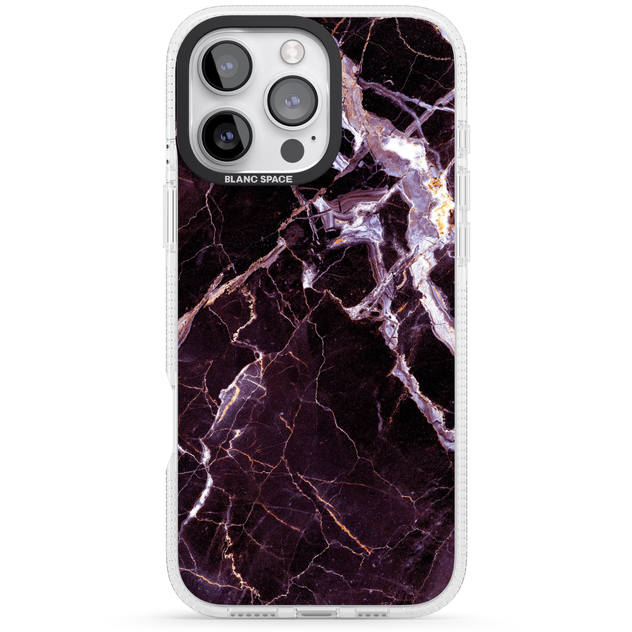 Black, Purple & Yellow shattered Marble iPhone 16 Pro Max / 16 Pro Clear Case Impact Air - Blanc Space