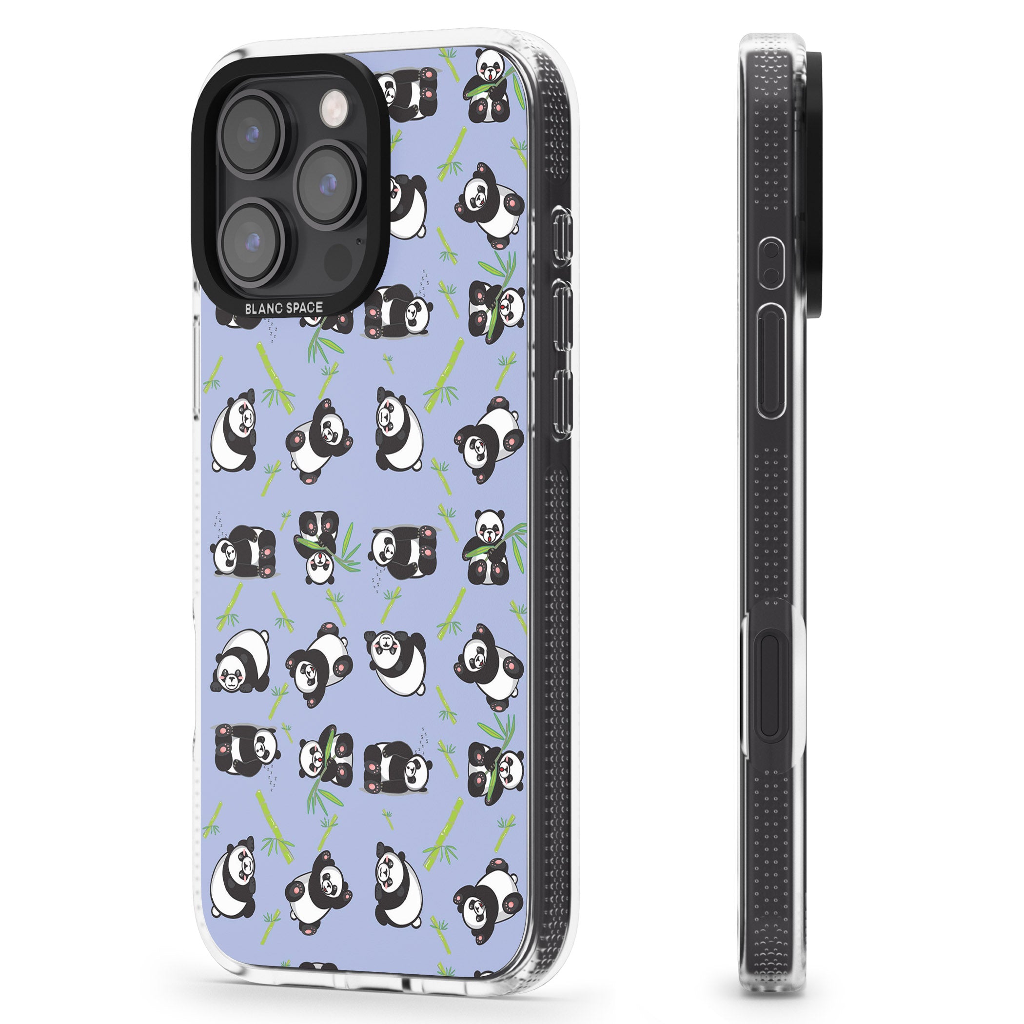 Panda Pattern iPhone 16 Pro Max / 16 Pro Clear Case Impact Air - Blanc Space