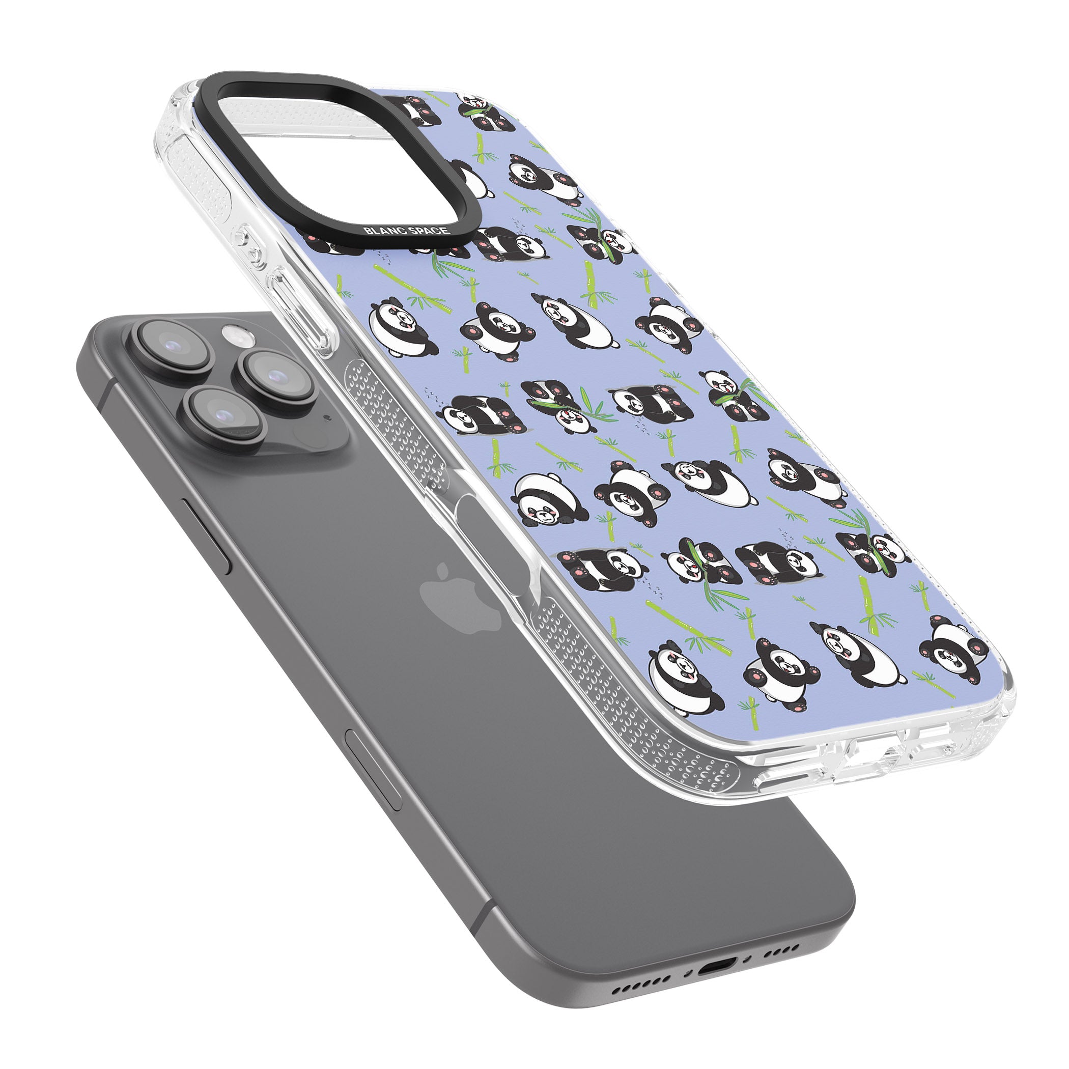 Panda Pattern iPhone 16 Pro Max / 16 Pro Clear Case Impact Air - Blanc Space