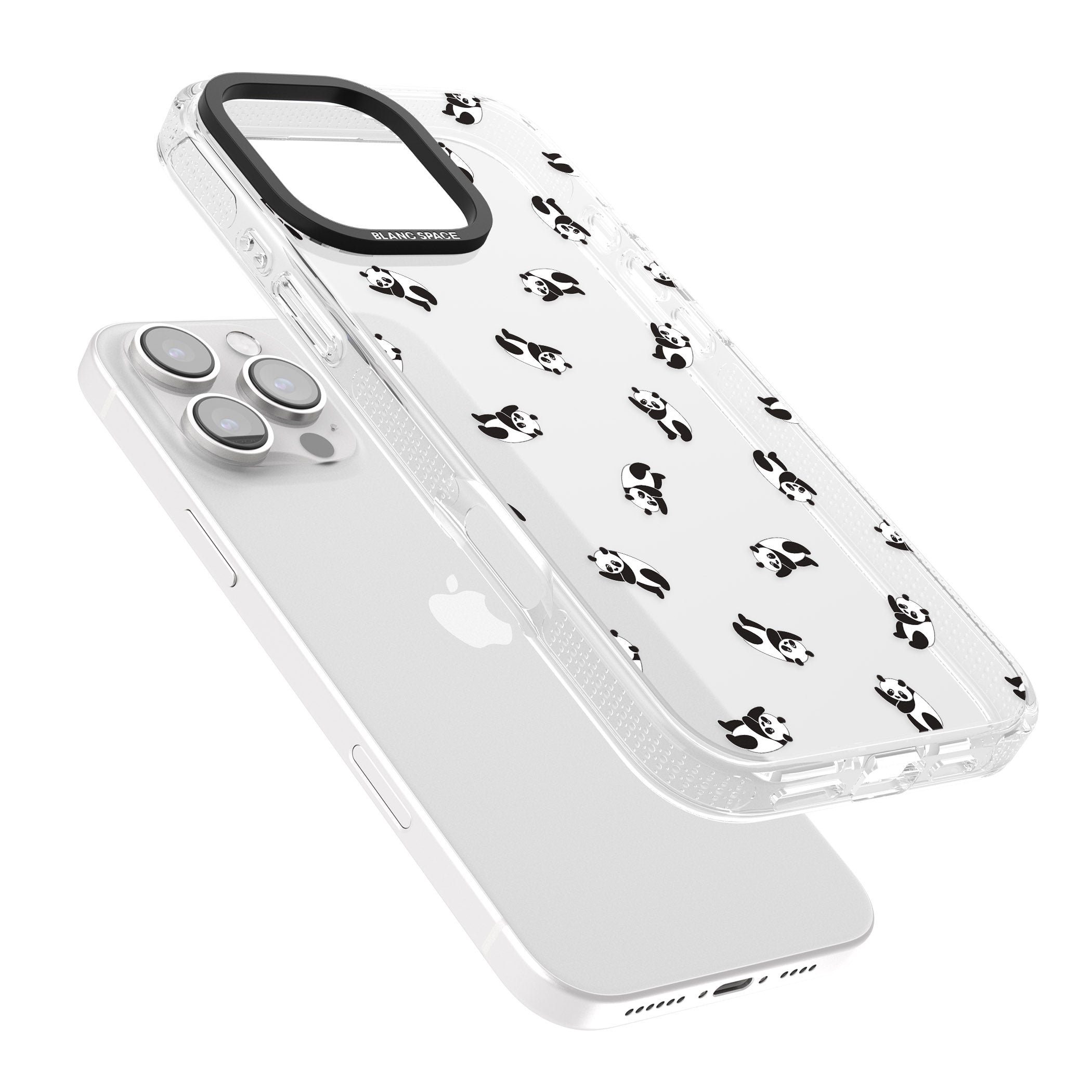 Tiny Panda Pattern iPhone 16 Pro Max / 16 Pro Clear Case Impact Air - Blanc Space