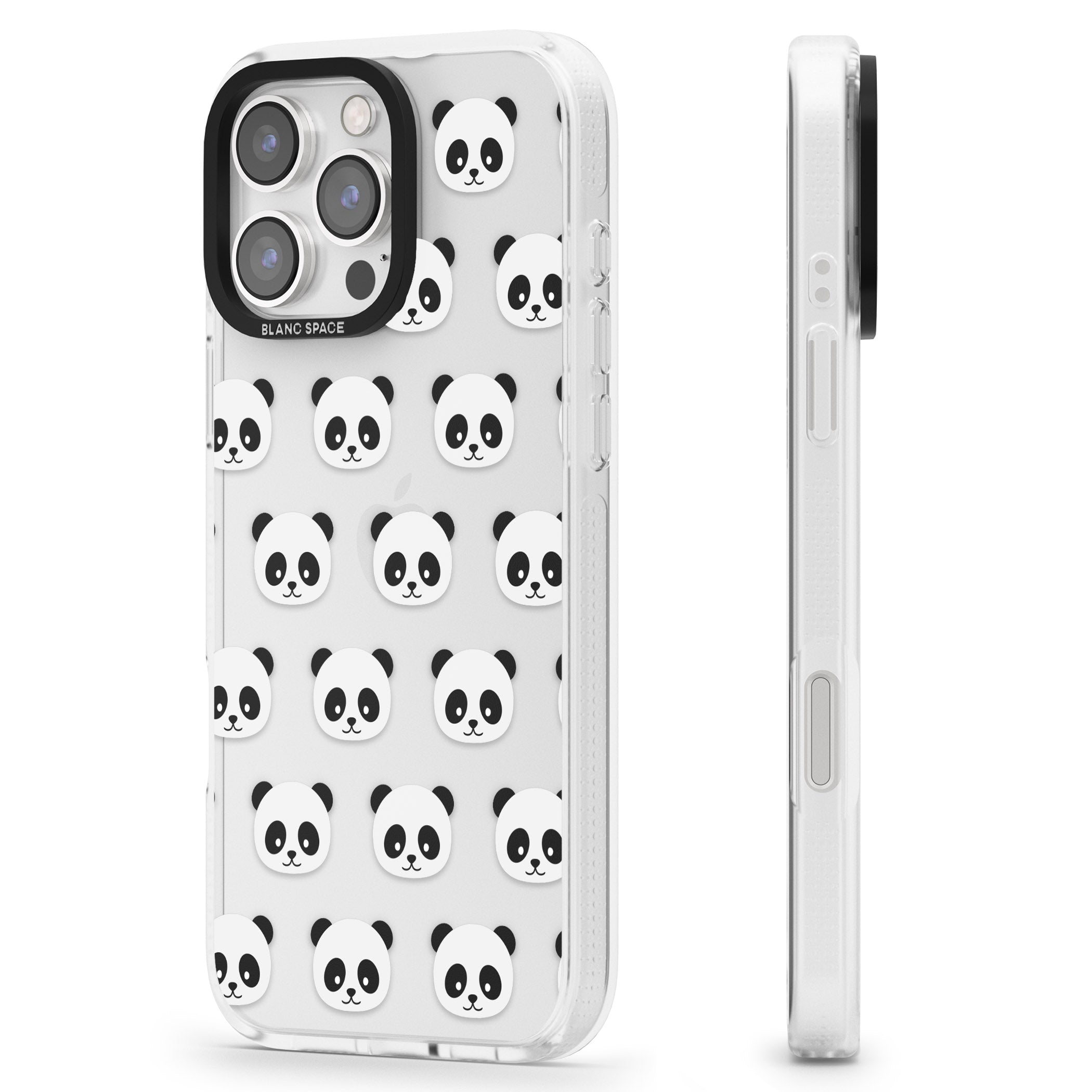 Panda Face Pattern iPhone 16 Pro Max / 16 Pro Clear Case Impact Air - Blanc Space