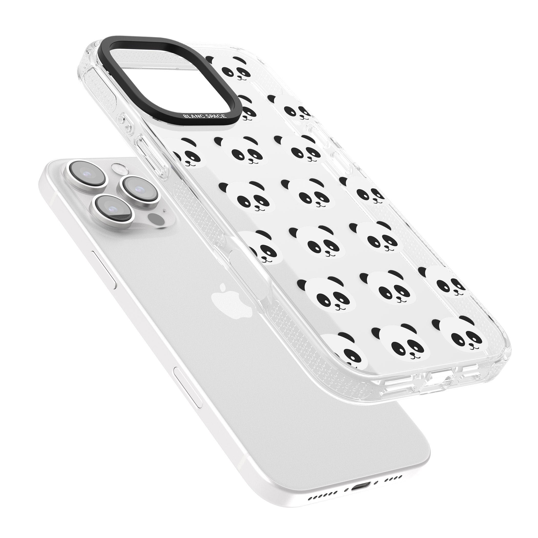 Panda Face Pattern iPhone 16 Pro Max / 16 Pro Clear Case Impact Air - Blanc Space