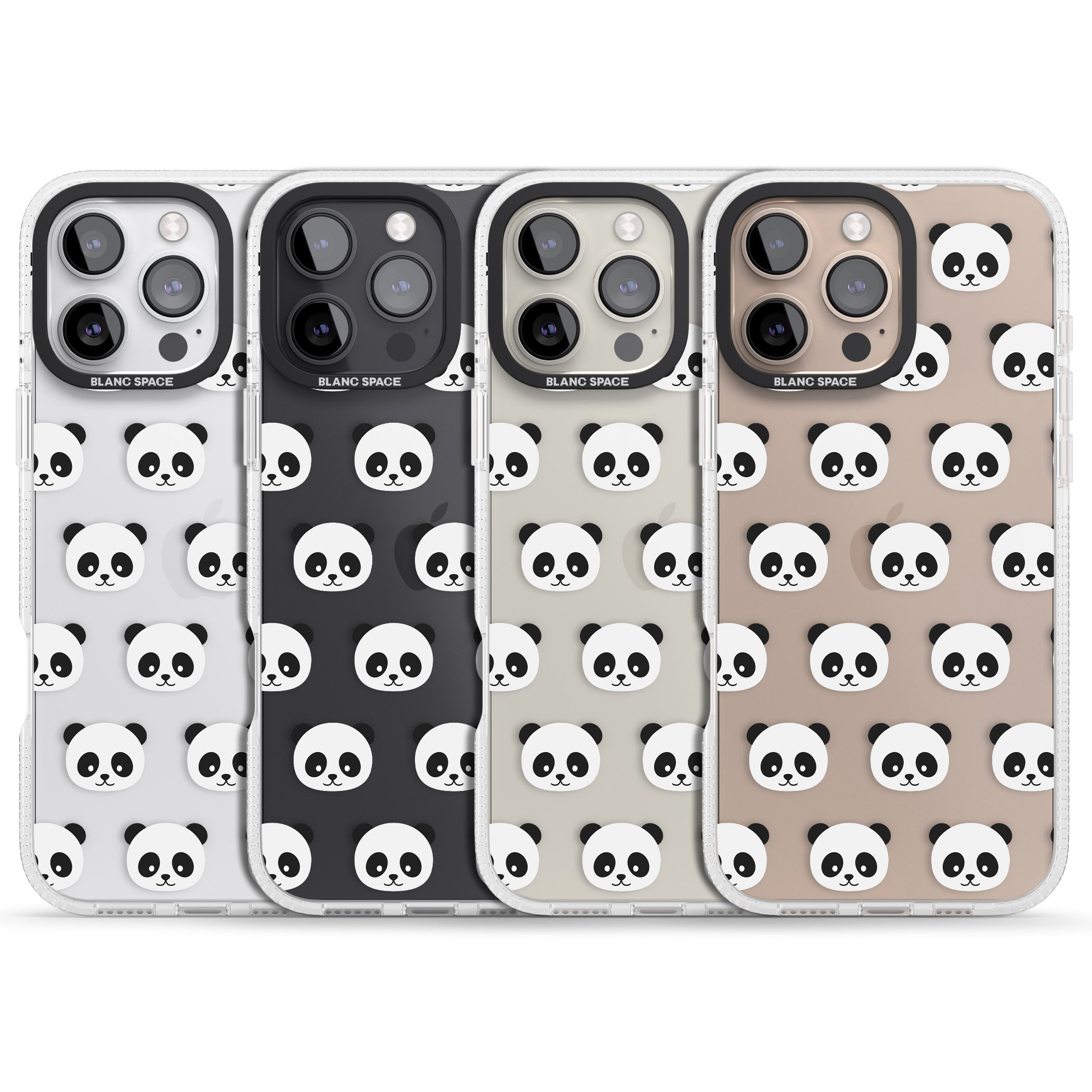 Panda Face Pattern iPhone 16 Pro Max / 16 Pro Clear Case Impact Air - Blanc Space