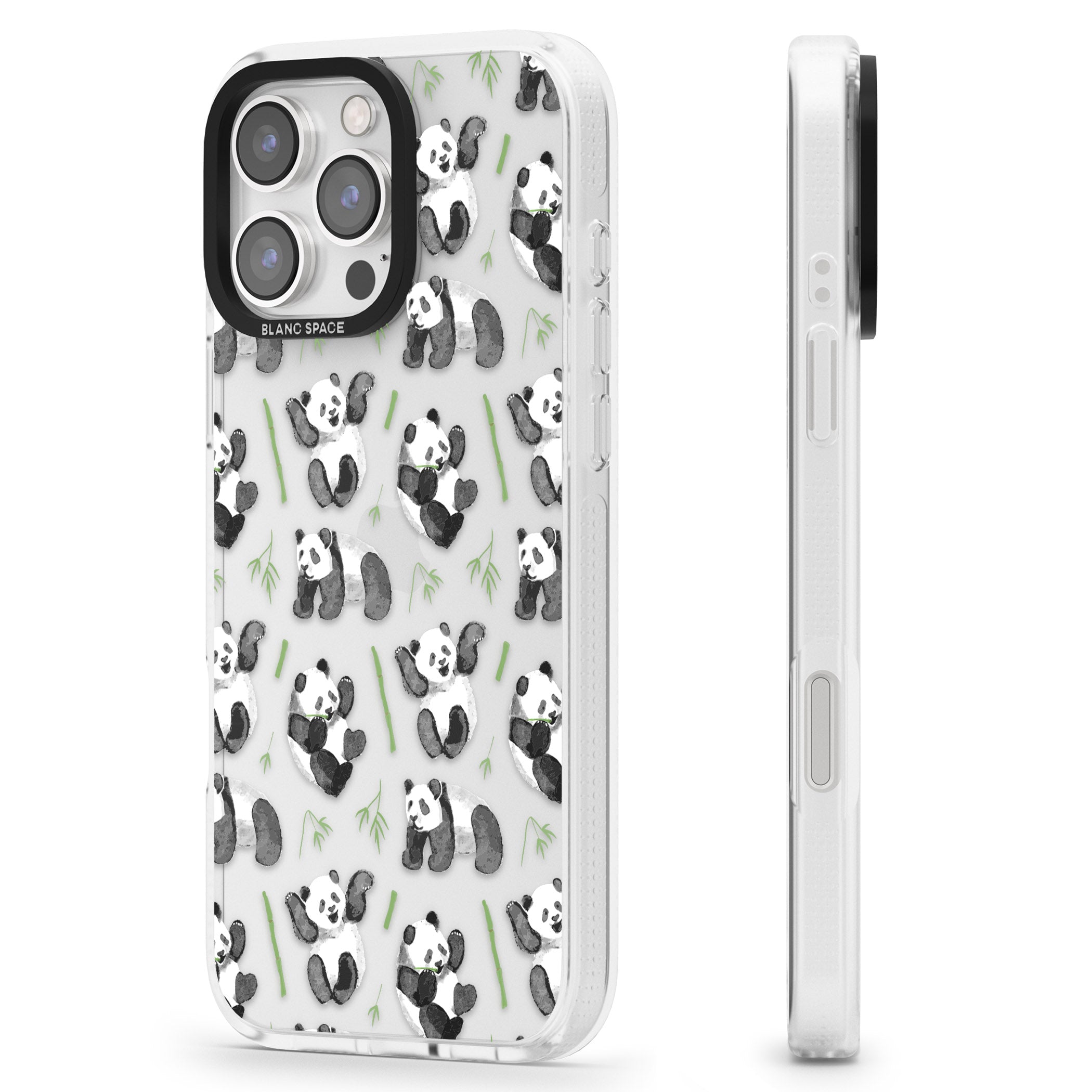 Watercolour Panda Pattern iPhone 16 Pro Max / 16 Pro Clear Case Impact Air - Blanc Space