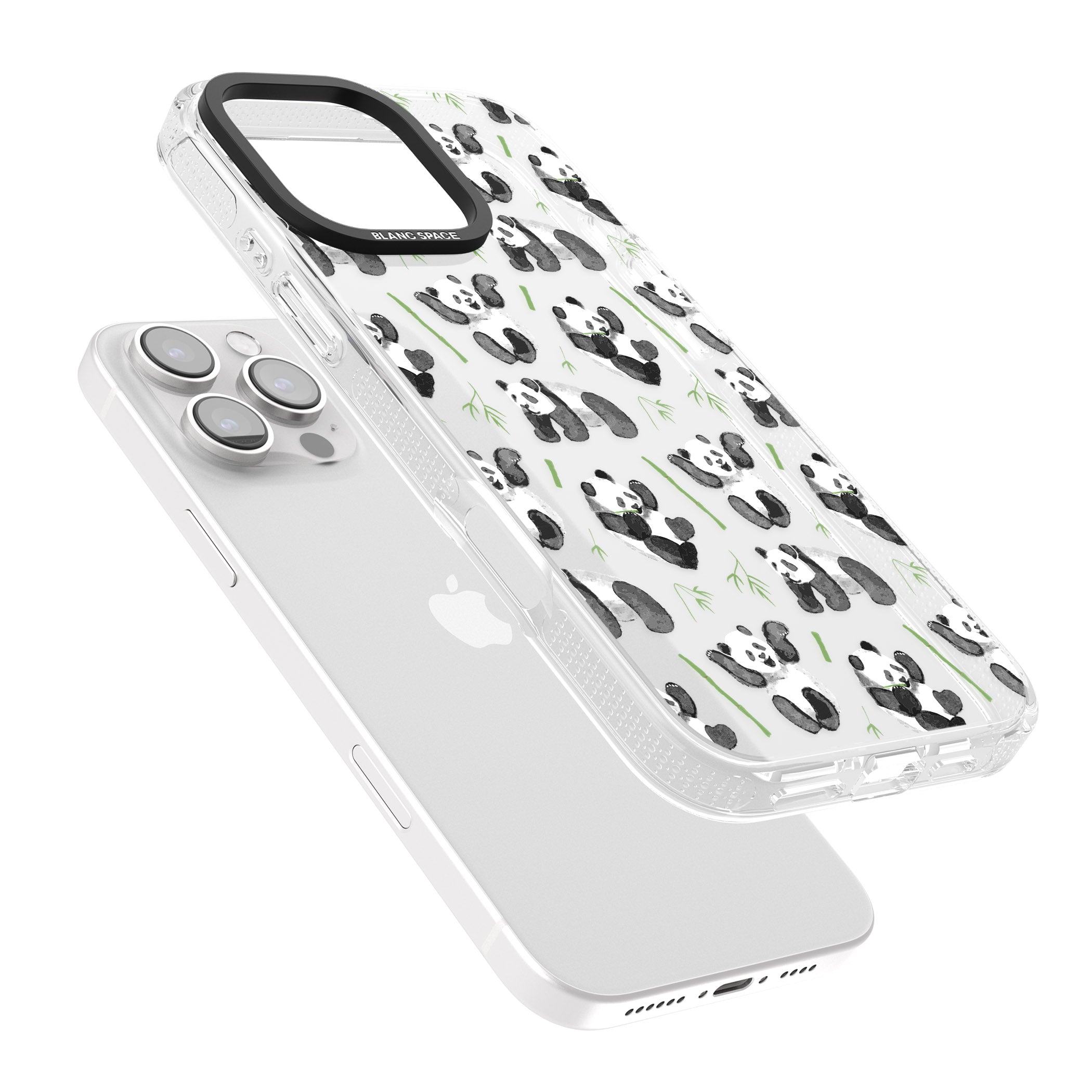 Watercolour Panda Pattern iPhone 16 Pro Max / 16 Pro Clear Case Impact Air - Blanc Space