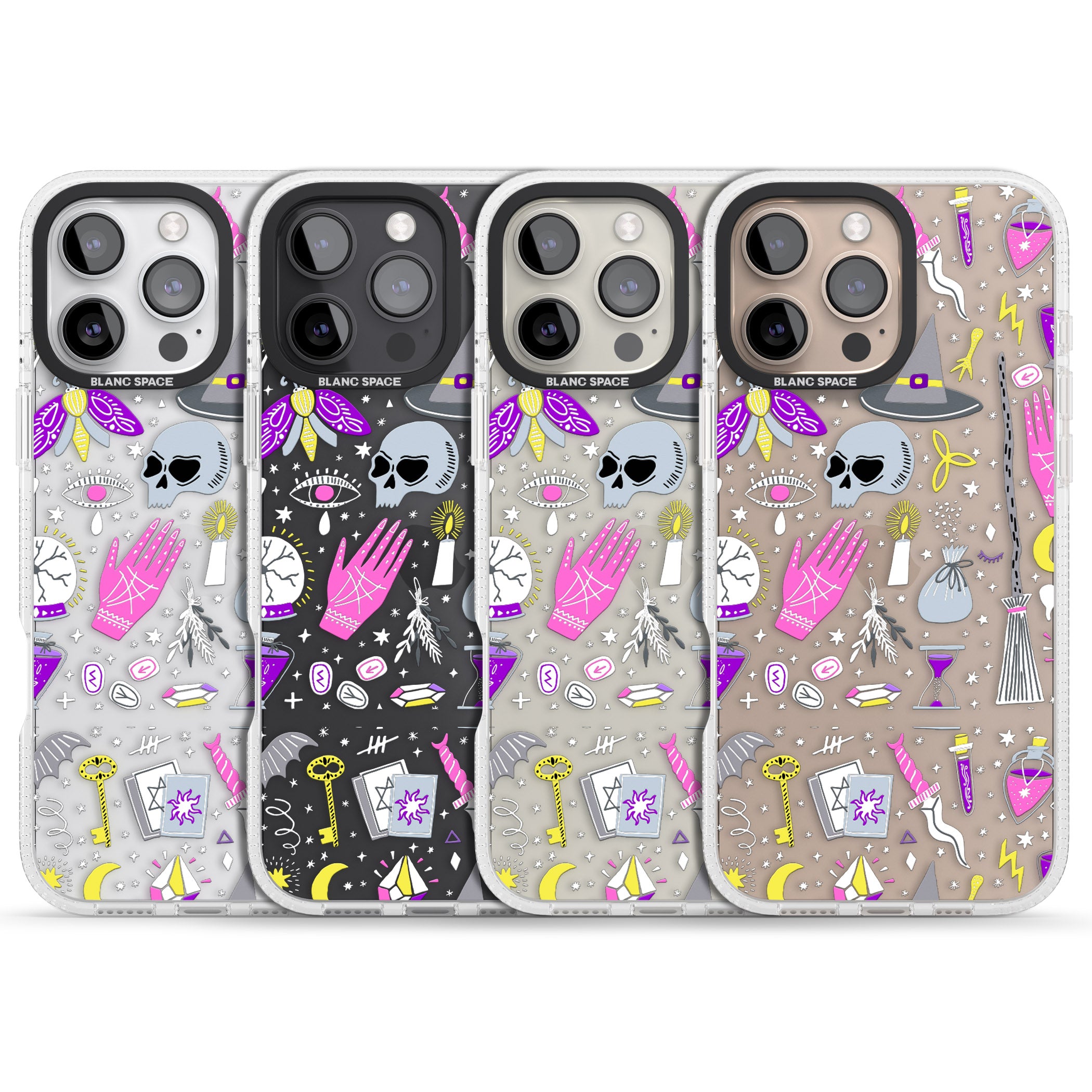 Black Magic Pattern iPhone 16 Pro Max / 16 Pro Clear Case Impact Air - Blanc Space