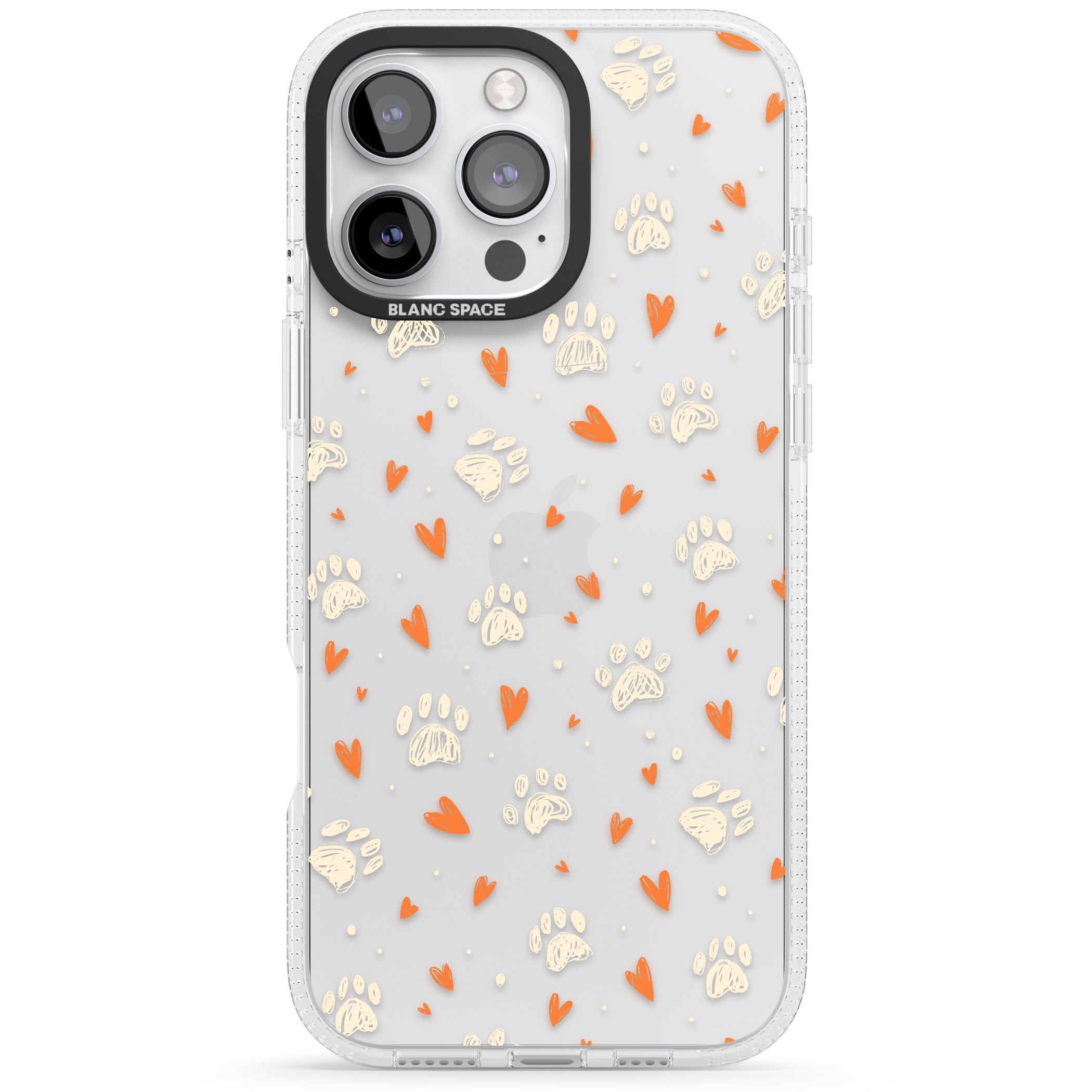 Paws & Hearts Pattern (Clear) iPhone 16 Pro Max / 16 Pro Clear Case Impact Air - Blanc Space