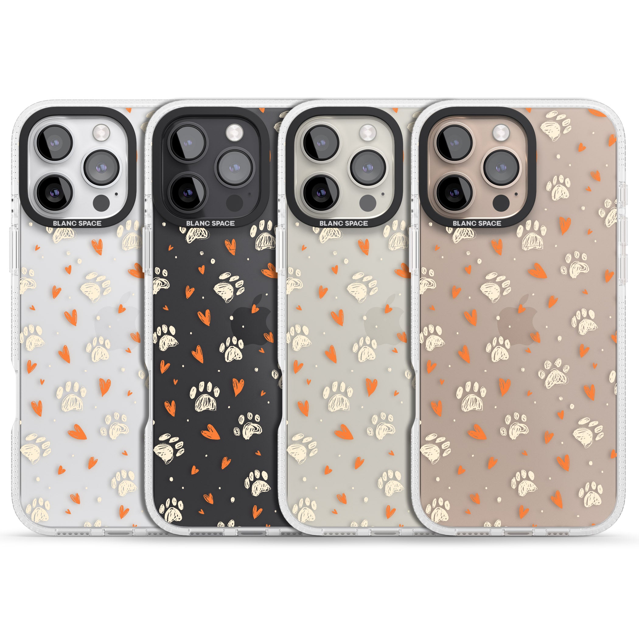 Paws & Hearts Pattern (Clear) iPhone 16 Pro Max / 16 Pro Clear Case Impact Air - Blanc Space