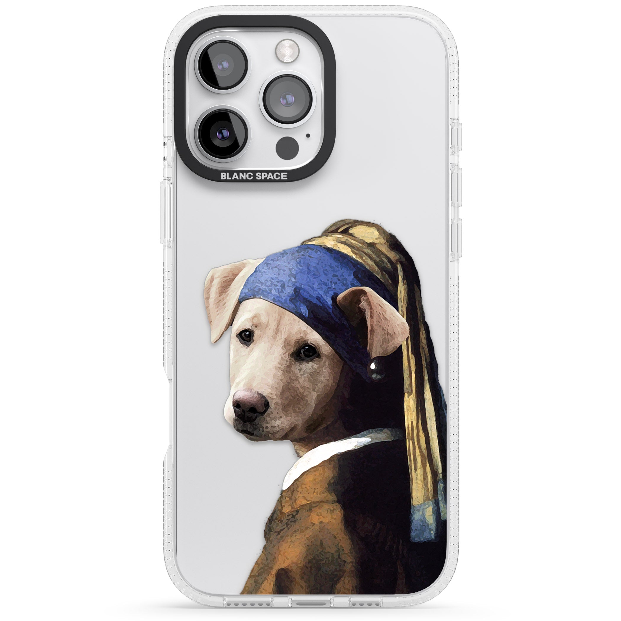Doggo with a Pearl Earring iPhone 16 Pro Max / 16 Pro Clear Case Impact Air - Blanc Space