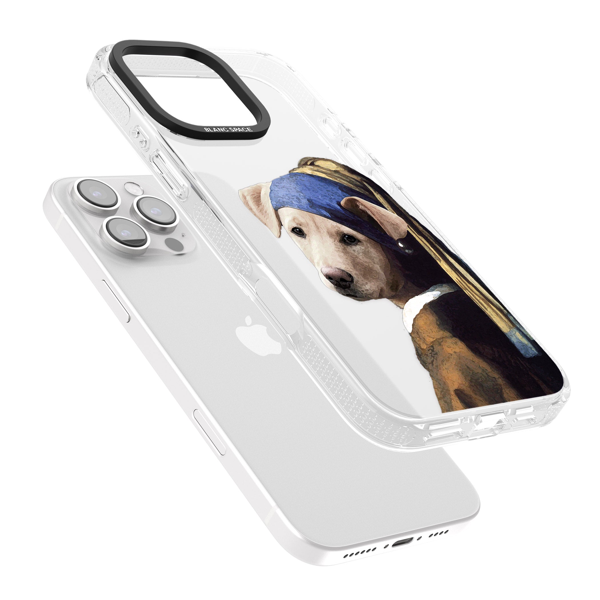 Doggo with a Pearl Earring iPhone 16 Pro Max / 16 Pro Clear Case Impact Air - Blanc Space