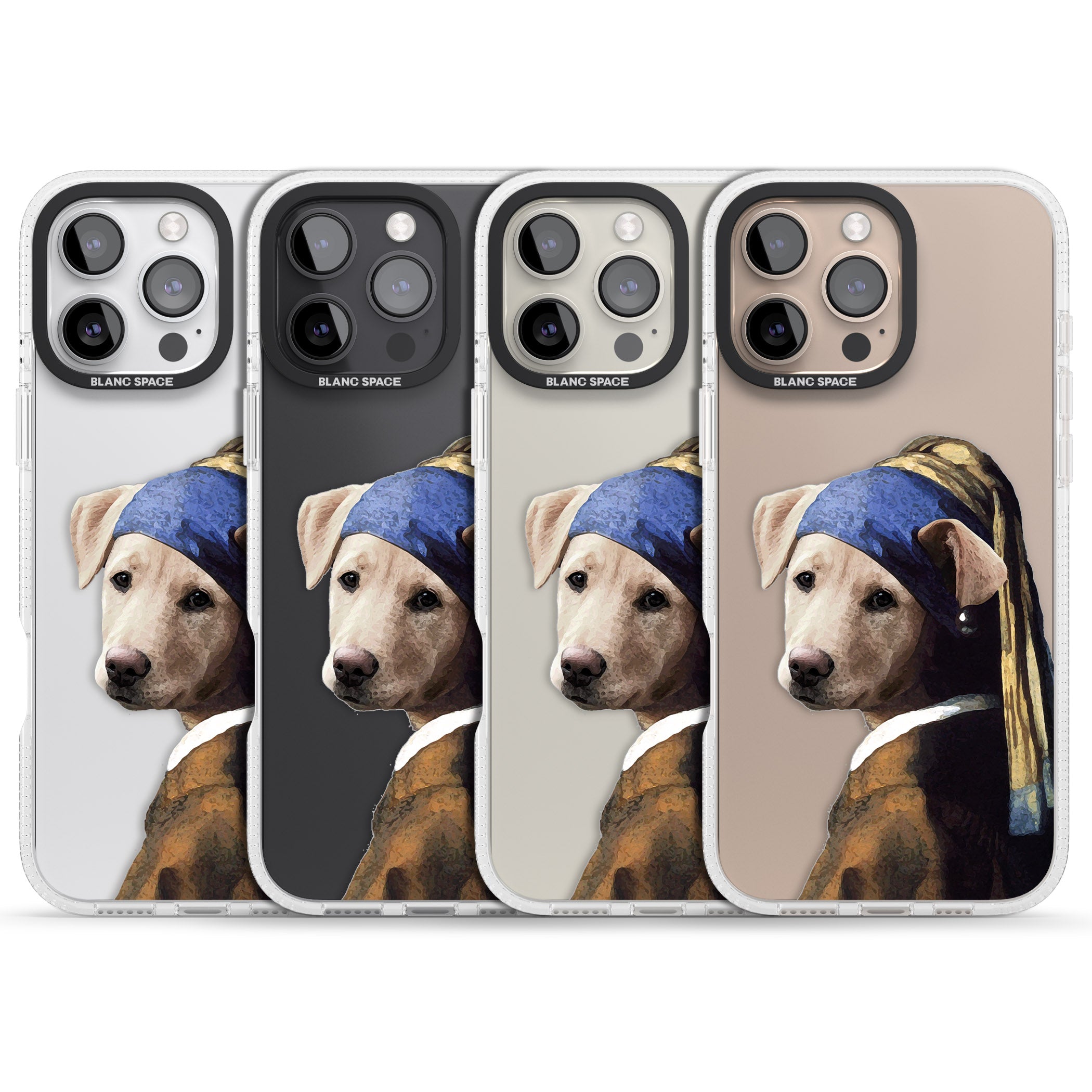 Doggo with a Pearl Earring iPhone 16 Pro Max / 16 Pro Clear Case Impact Air - Blanc Space