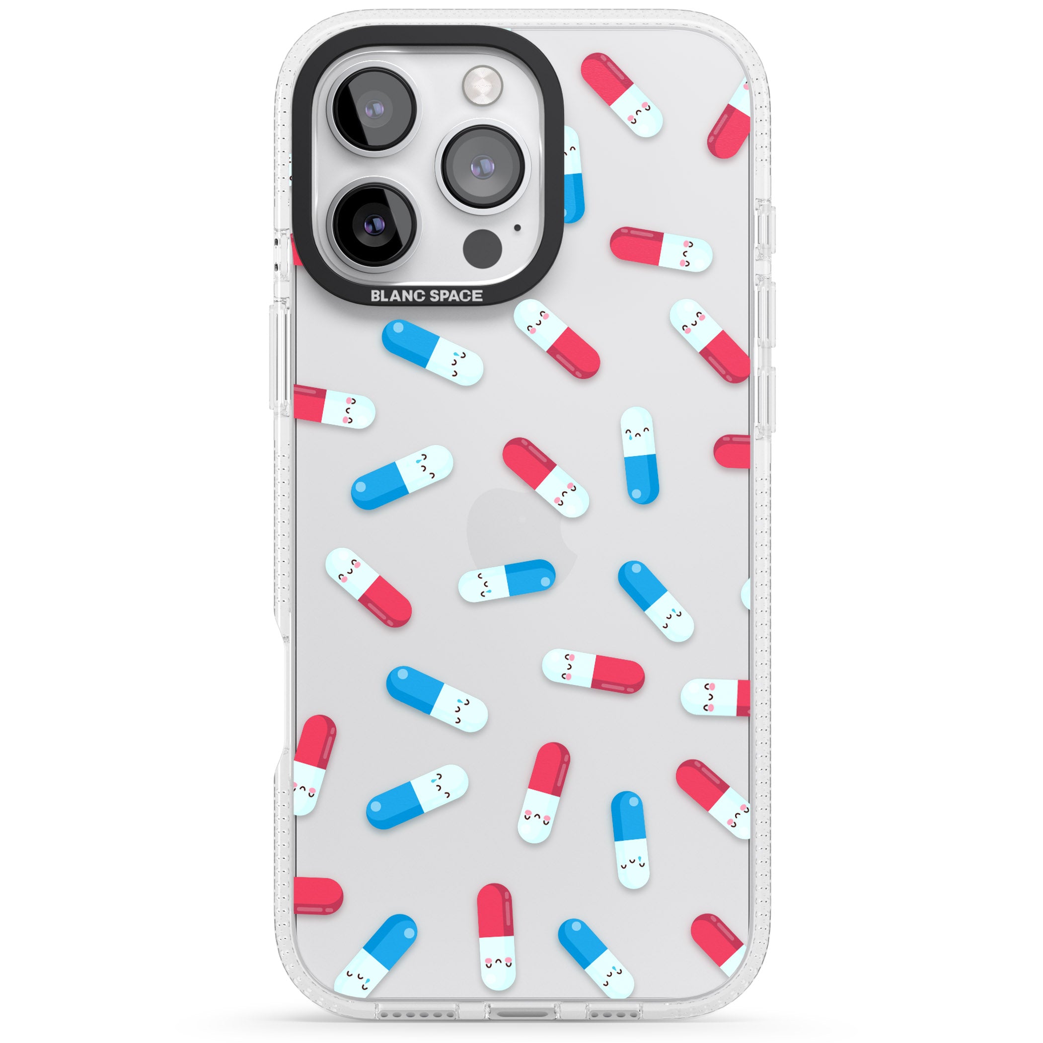 Kawaii Pill Pattern iPhone 16 Pro Max / 16 Pro Clear Case Impact Air - Blanc Space