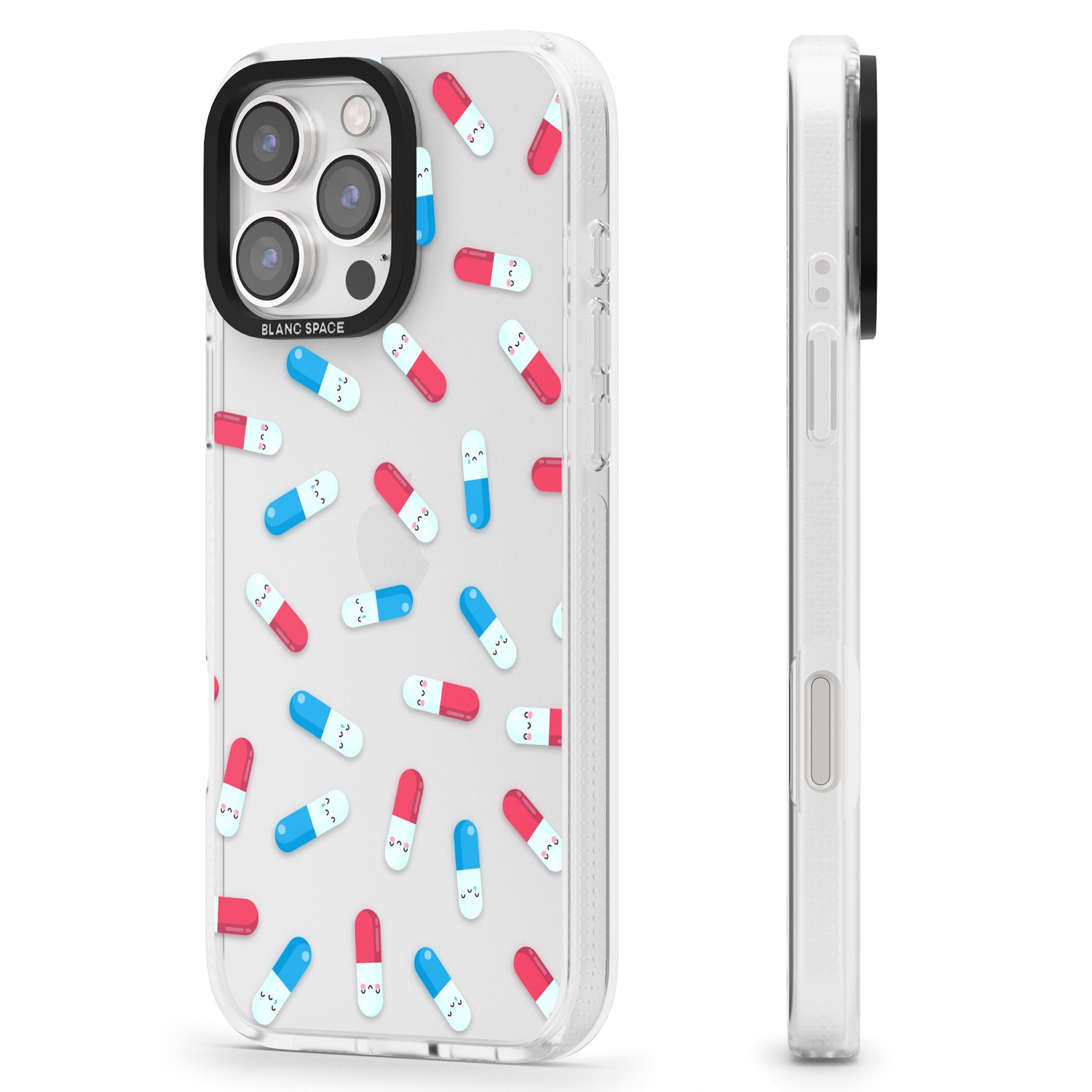 Kawaii Pill Pattern iPhone 16 Pro Max / 16 Pro Clear Case Impact Air - Blanc Space