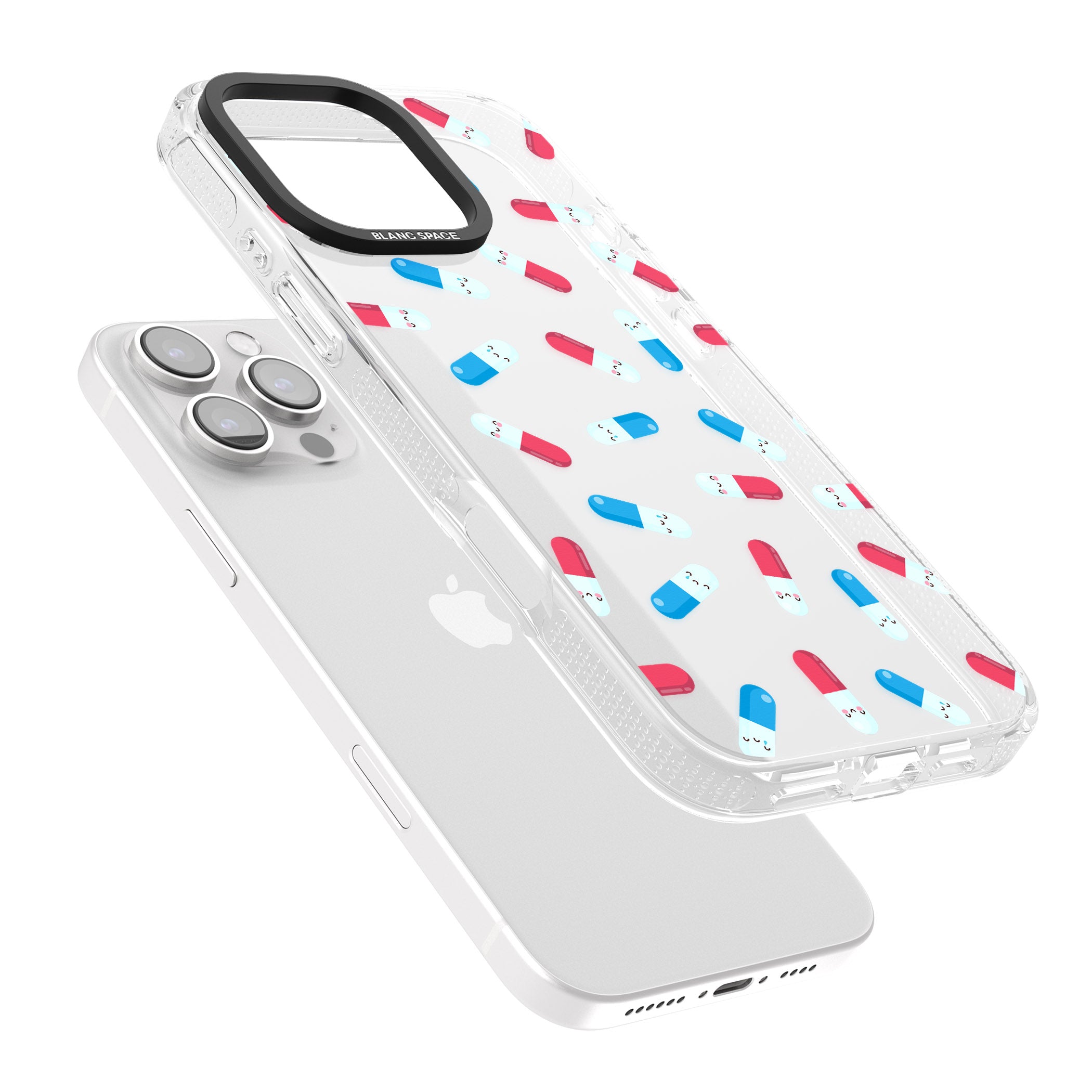 Kawaii Pill Pattern iPhone 16 Pro Max / 16 Pro Clear Case Impact Air - Blanc Space