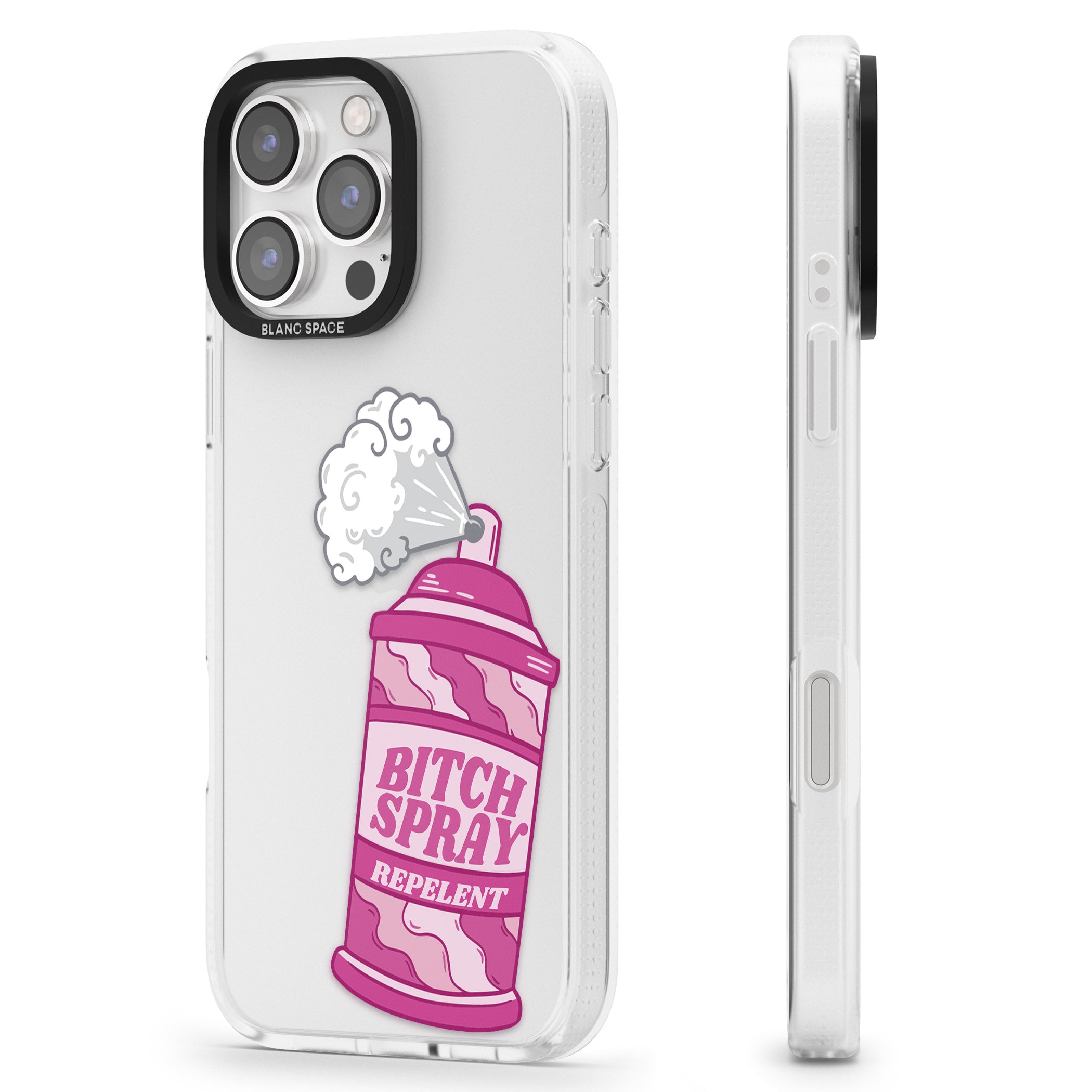 B*tch Spray iPhone 16 Pro Max / 16 Pro Clear Case Impact Air - Blanc Space