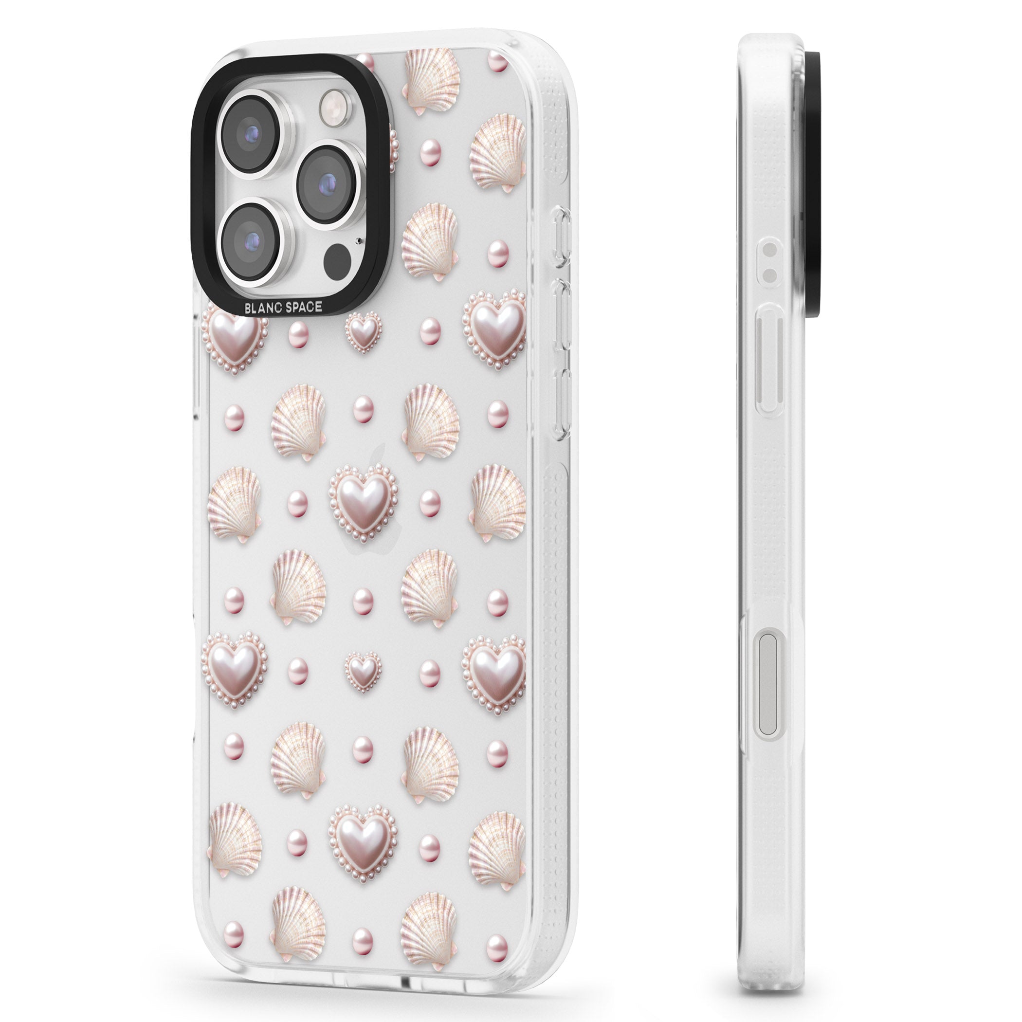 Pearl Hearts iPhone 16 Pro Max / 16 Pro Clear Case Impact Air - Blanc Space