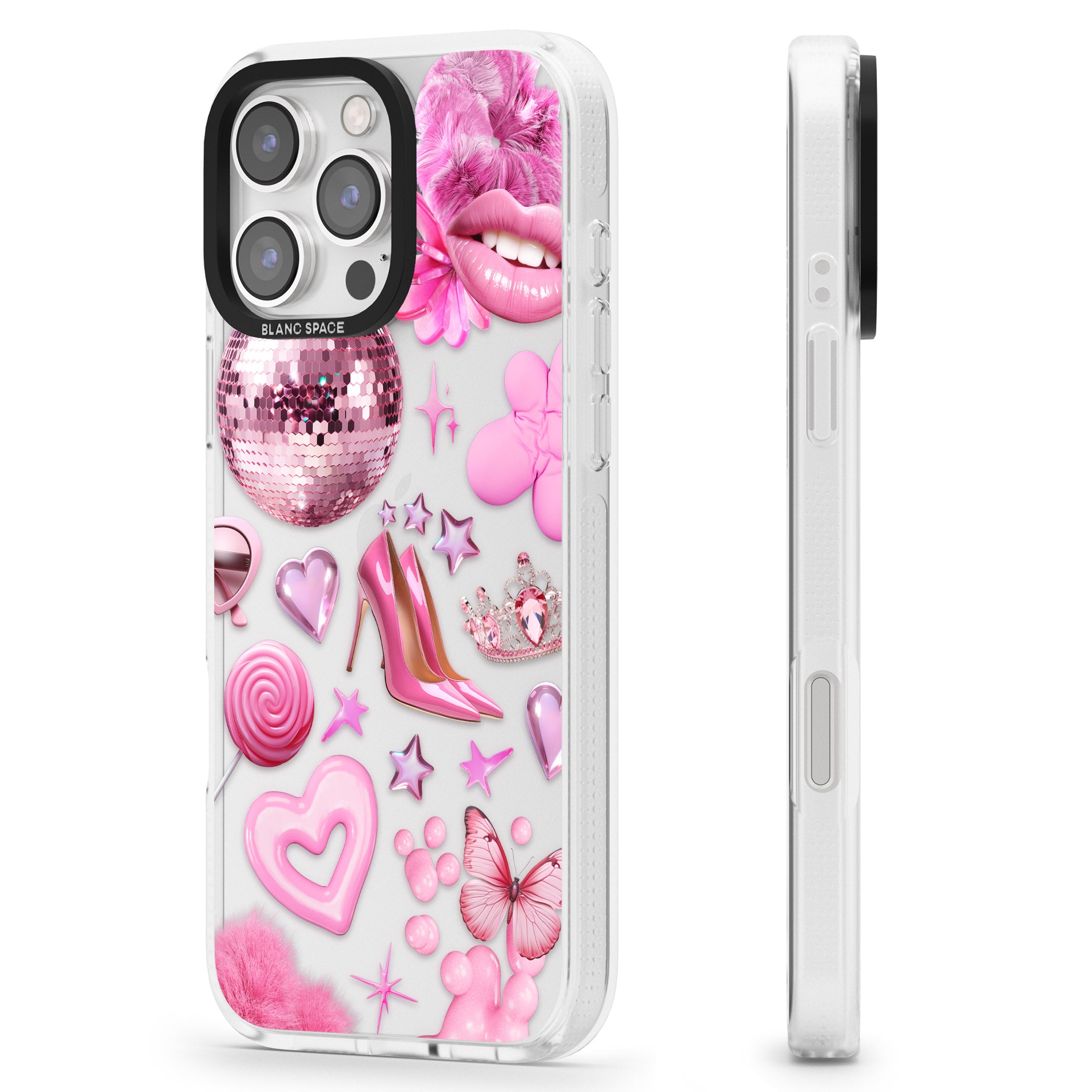 Pink Glam iPhone 16 Pro Max / 16 Pro Clear Case Impact Air - Blanc Space
