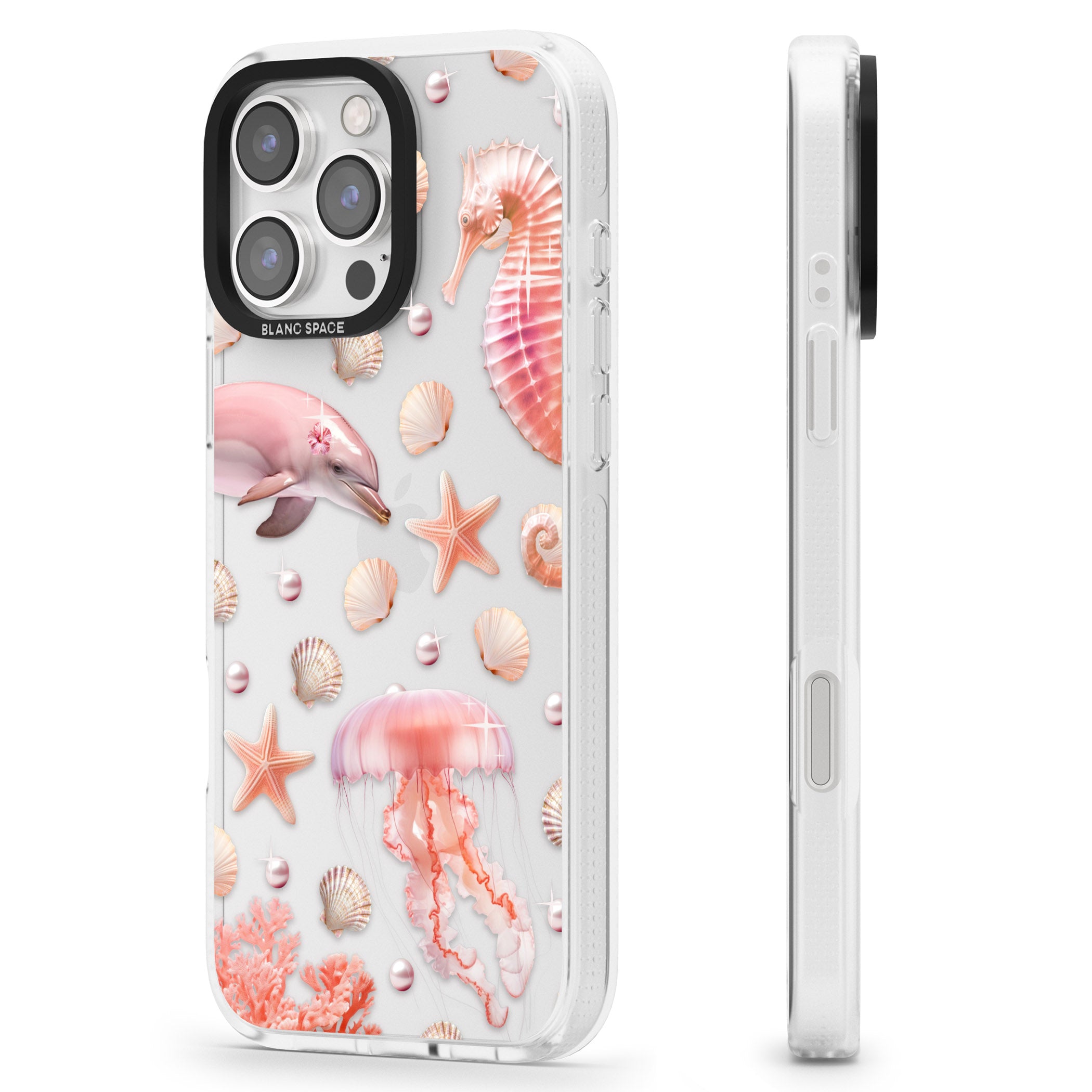 Pink Sealife iPhone 16 Pro Max / 16 Pro Clear Case Impact Air - Blanc Space