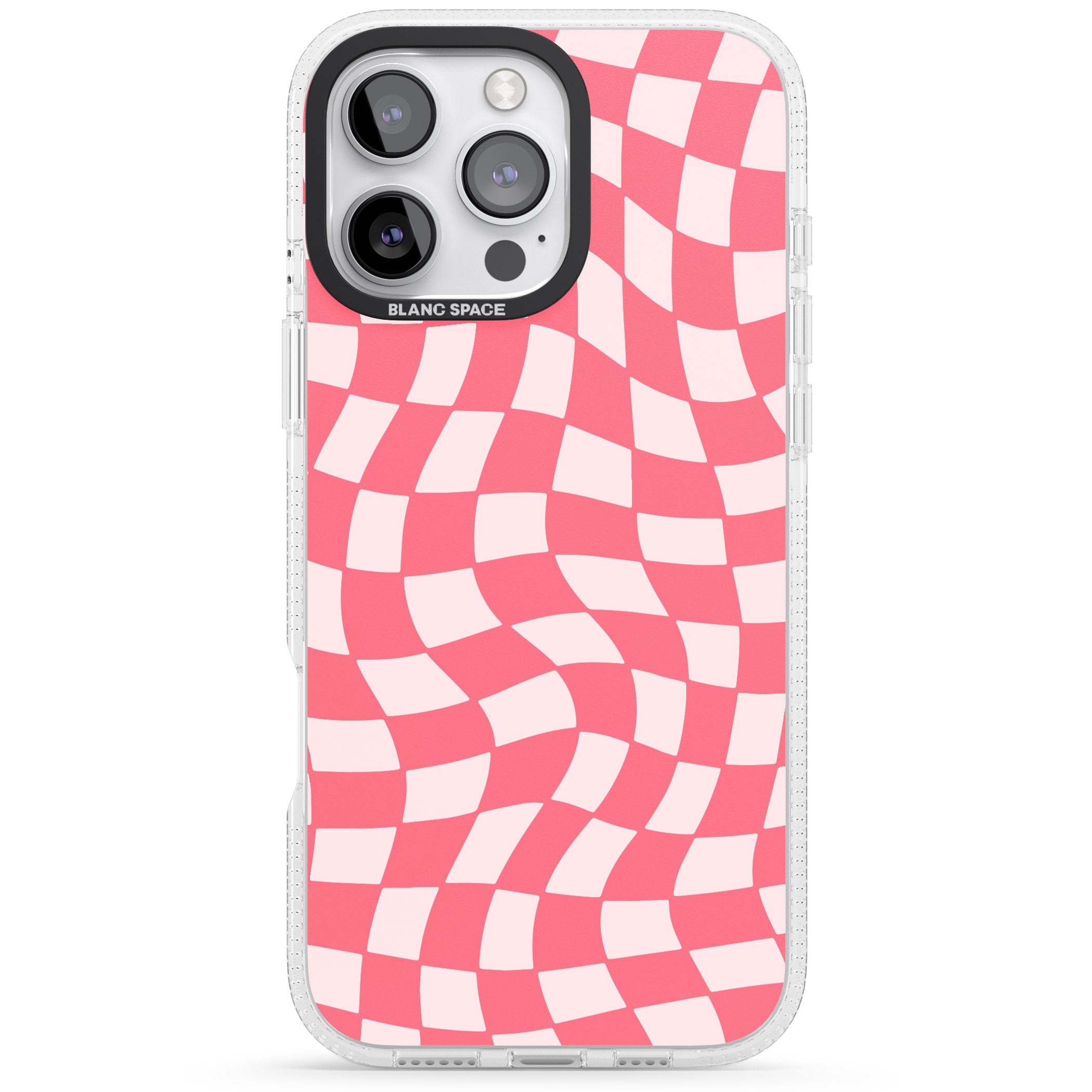 Pink Wavy Checked Pattern iPhone 16 Pro Max / 16 Pro Clear Case Impact Air - Blanc Space
