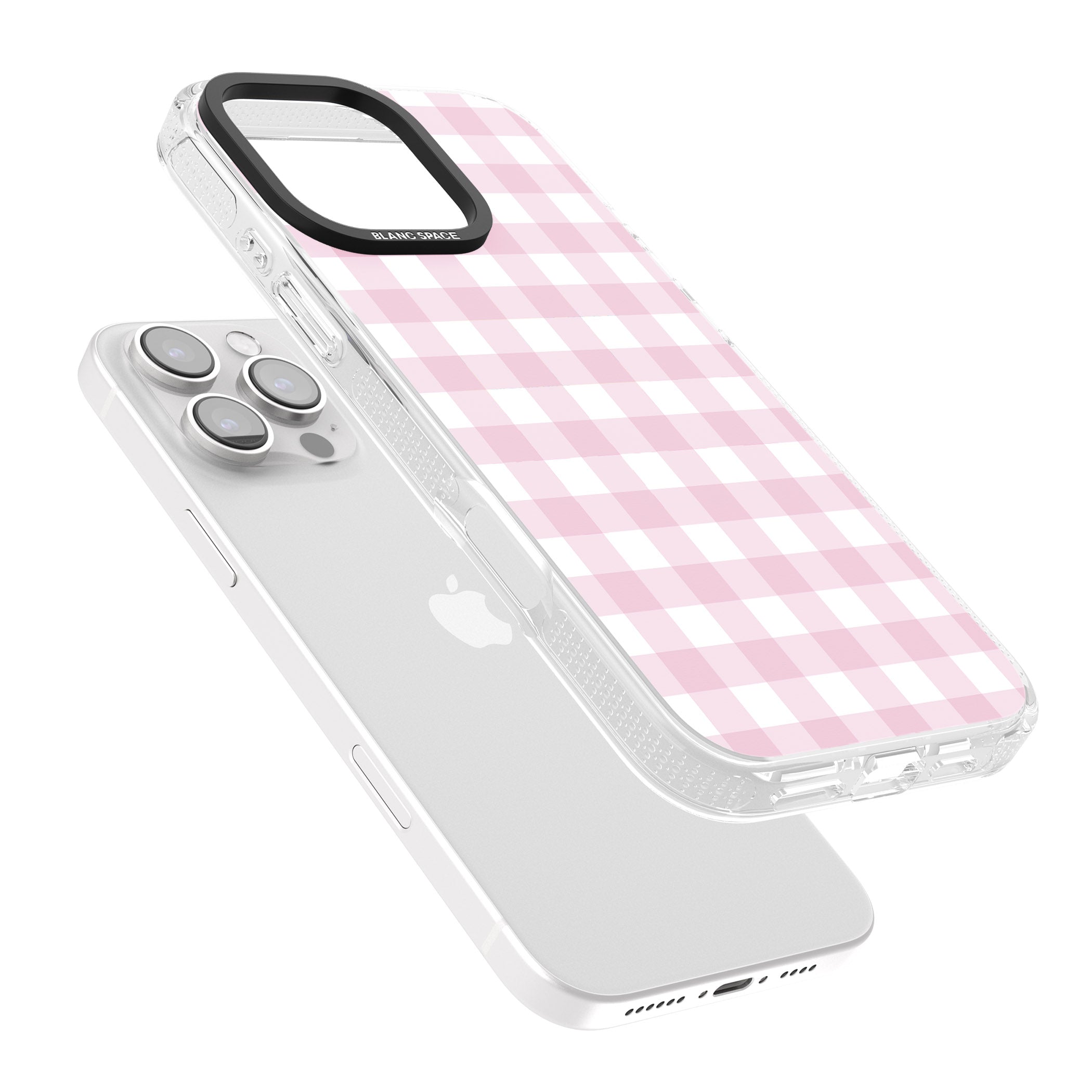 Pink Gingham Pattern iPhone 16 Pro Max / 16 Pro Clear Case Impact Air - Blanc Space