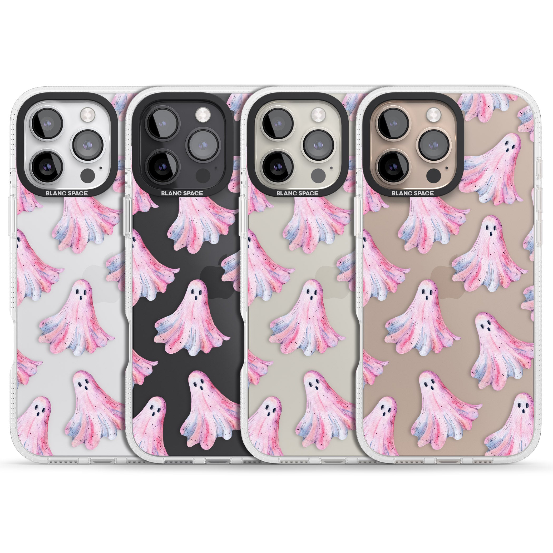 Pink Ghosts iPhone 16 Pro Max / 16 Pro Clear Case Impact Air - Blanc Space