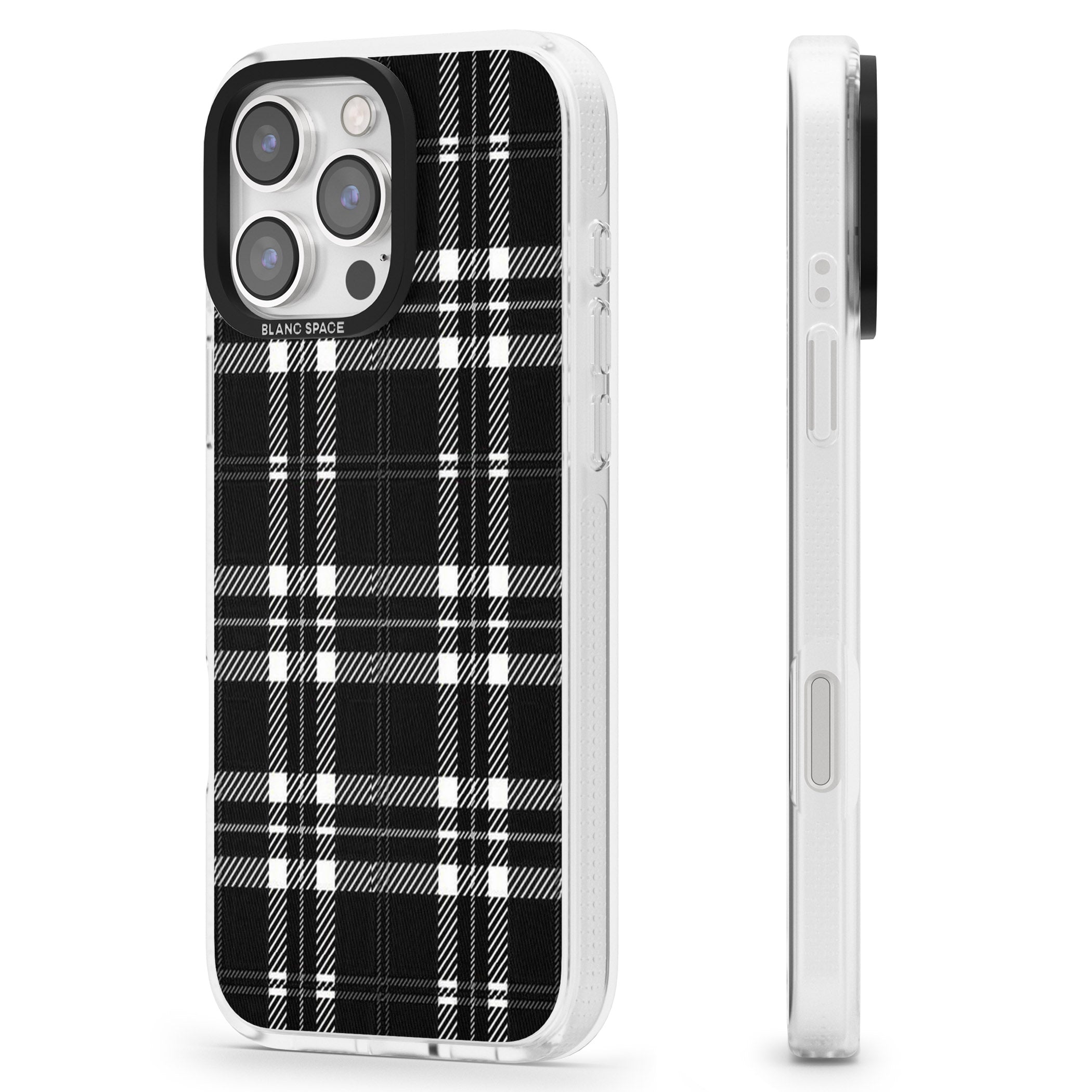 Divine Black Plaid iPhone 16 Pro Max / 16 Pro Clear Case Impact Air - Blanc Space