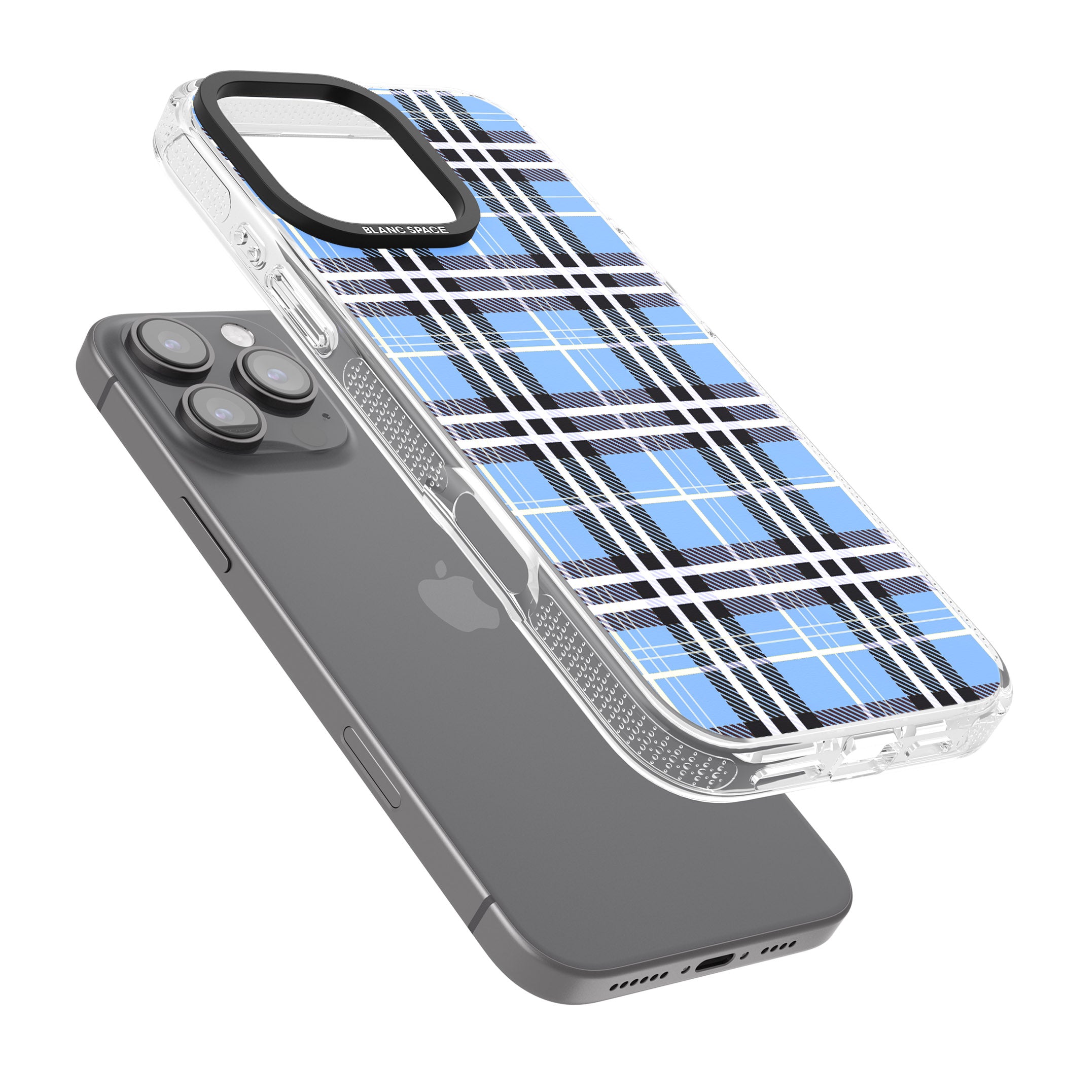 Blue Plaid iPhone 16 Pro Max / 16 Pro Clear Case Impact Air - Blanc Space