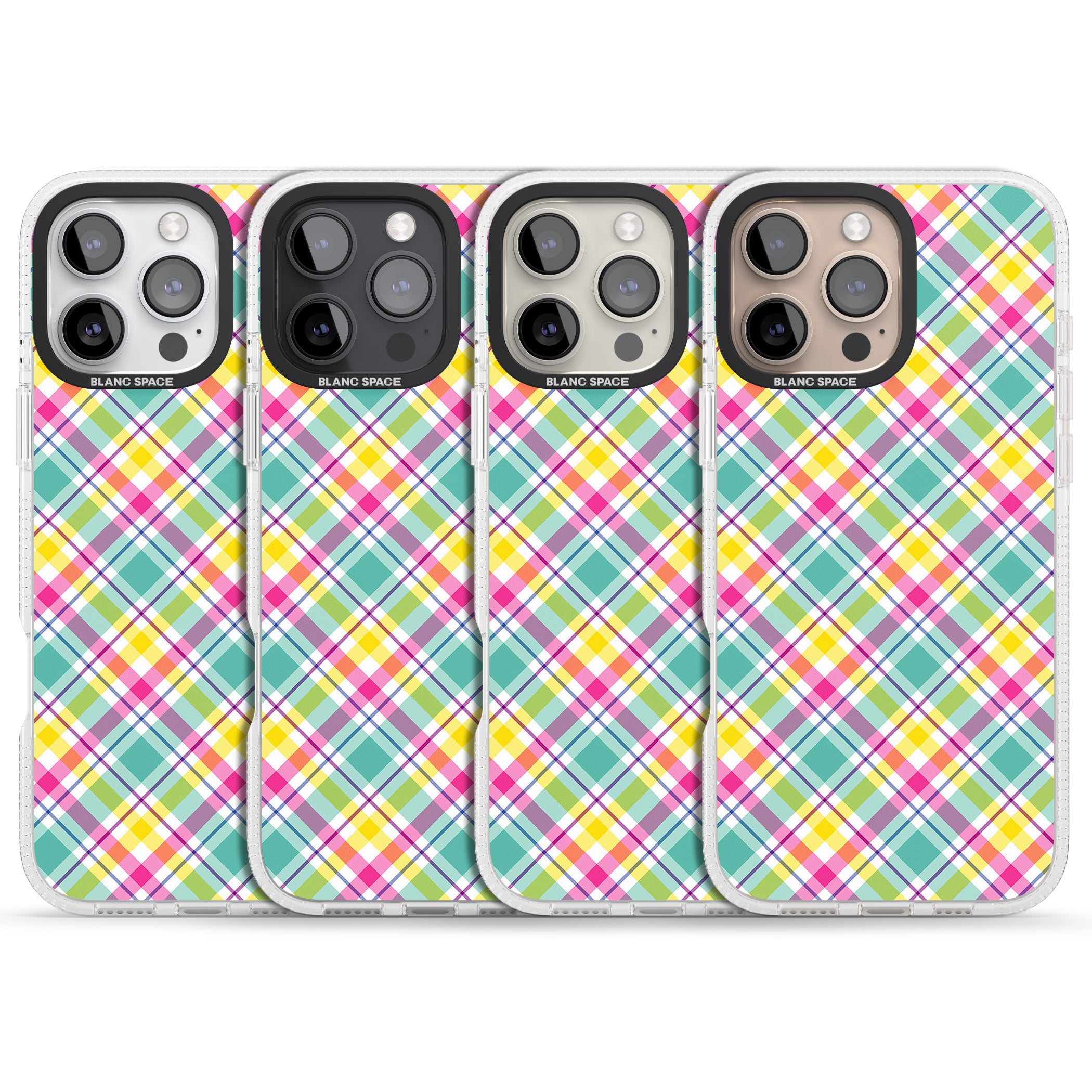 Crosshatch Plaid iPhone 16 Pro Max / 16 Pro Clear Case Impact Air - Blanc Space