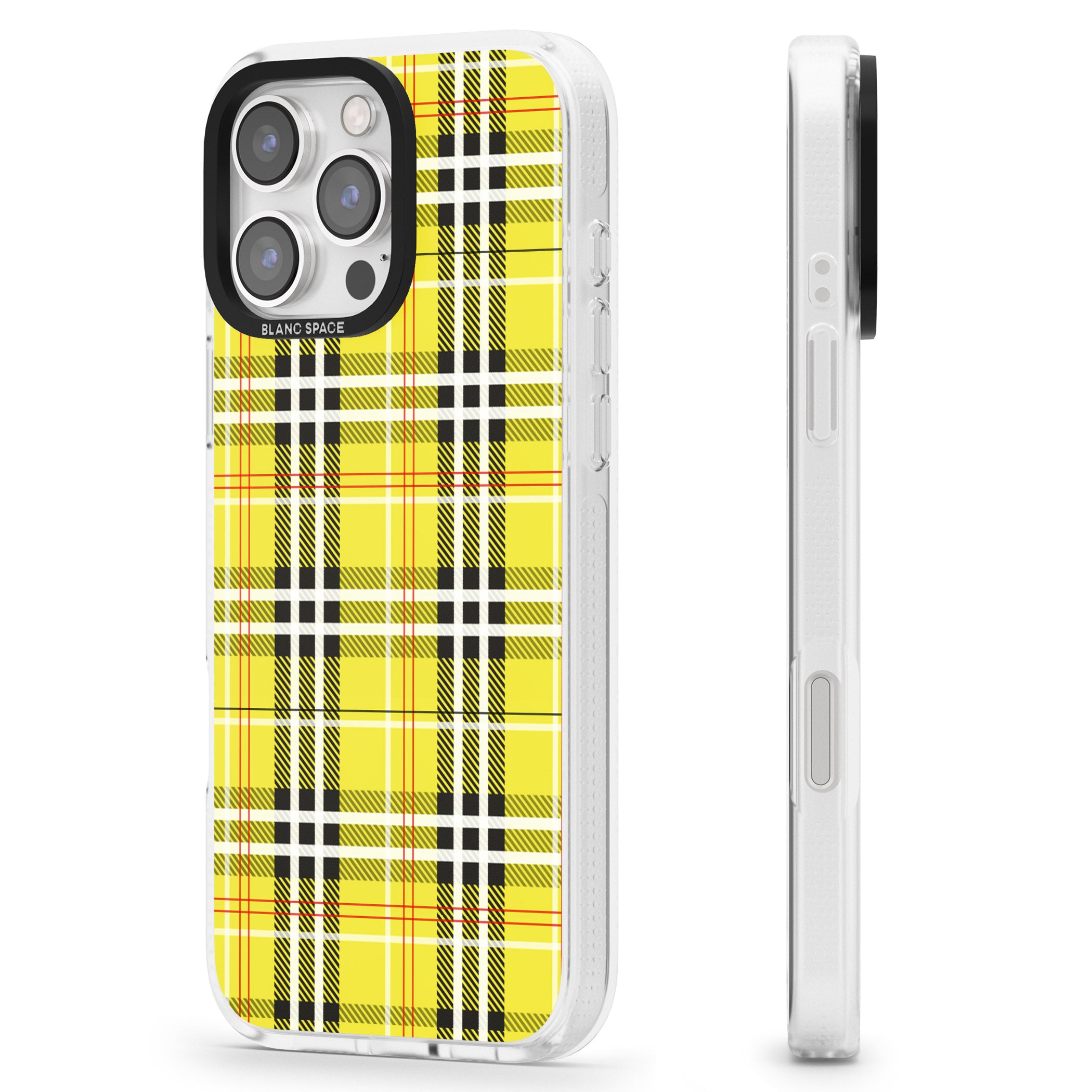 Yellow Plaid iPhone 16 Pro Max / 16 Pro Clear Case Impact Air - Blanc Space