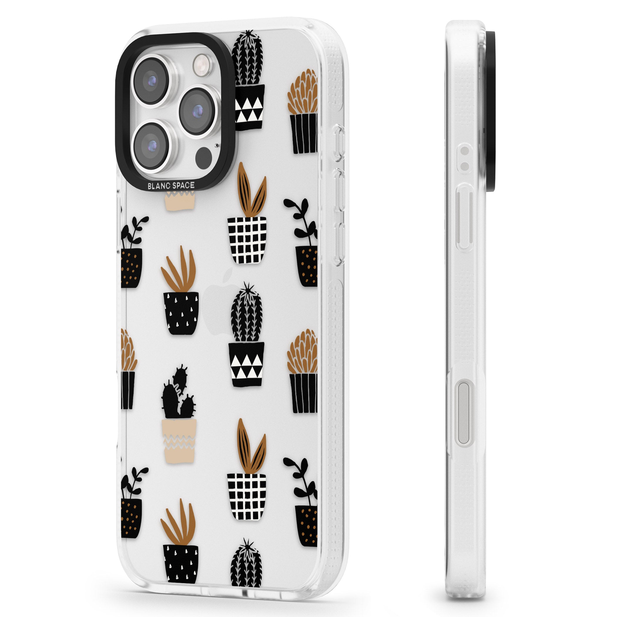 Large Mixed Plants Pattern - Clear iPhone 16 Pro Max / 16 Pro Clear Case Impact Air - Blanc Space