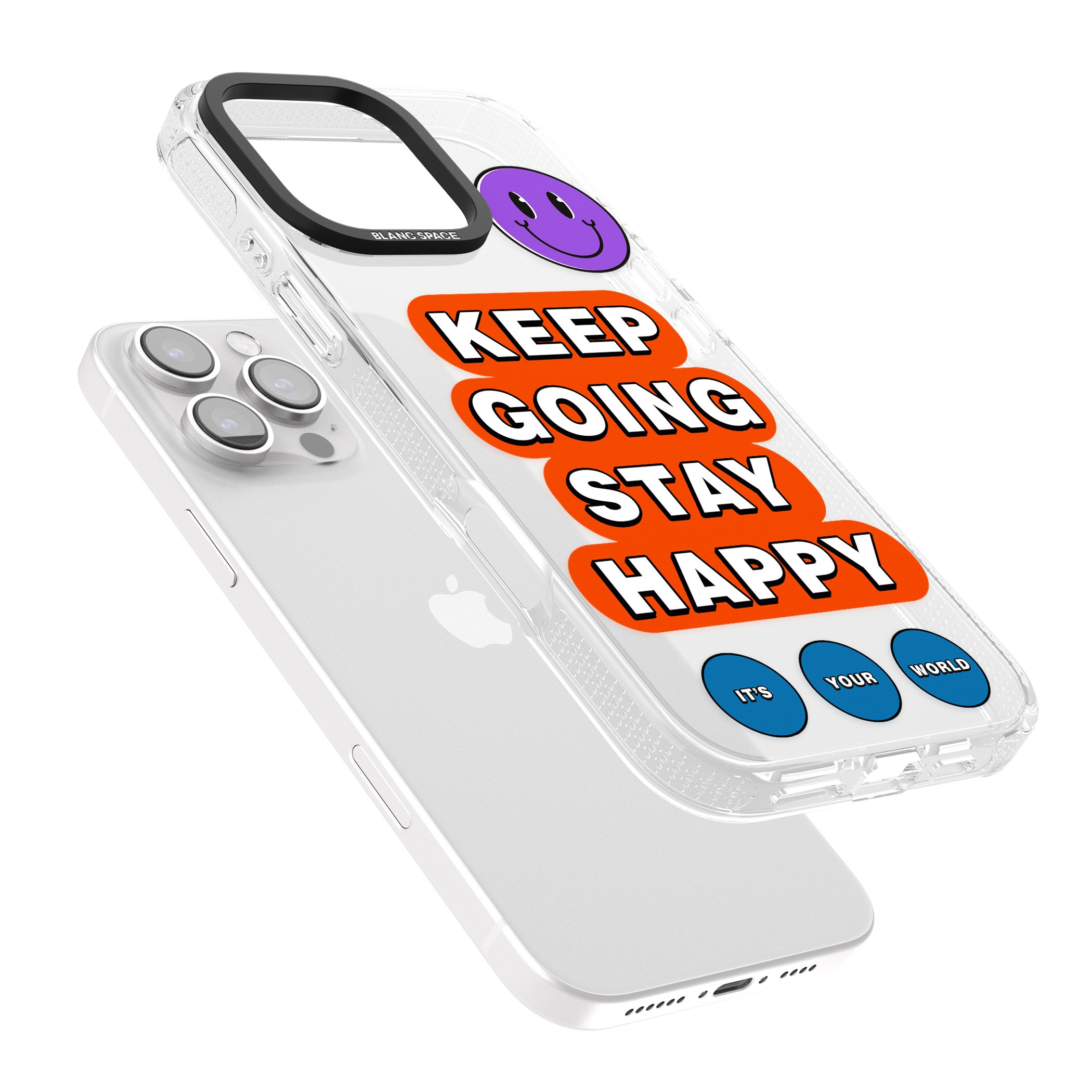Keep Going Stay Happy iPhone 16 Pro Max / 16 Pro Clear Case Impact Air - Blanc Space
