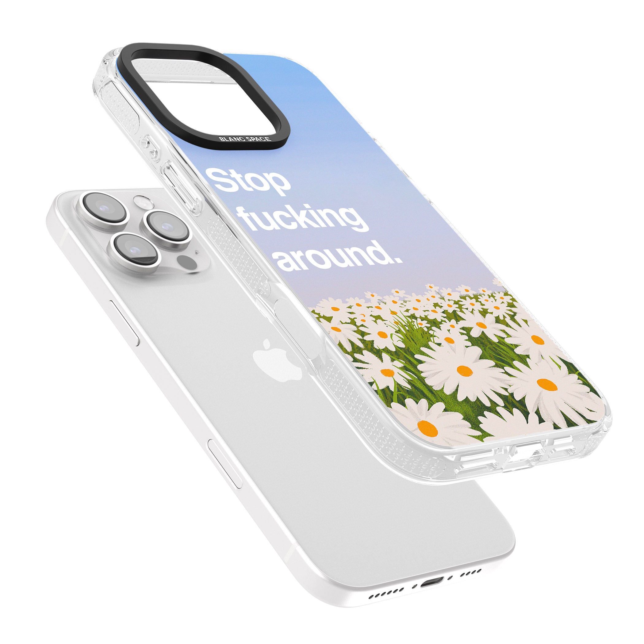 Stop f*cking around iPhone 16 Pro Max / 16 Pro Clear Case Impact Air - Blanc Space