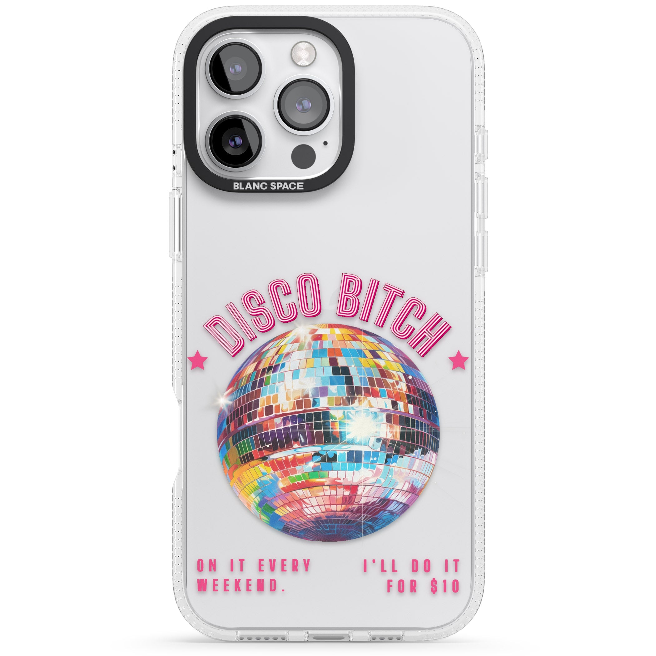 Disco B*tch iPhone 16 Pro Max / 16 Pro Clear Case Impact Air - Blanc Space