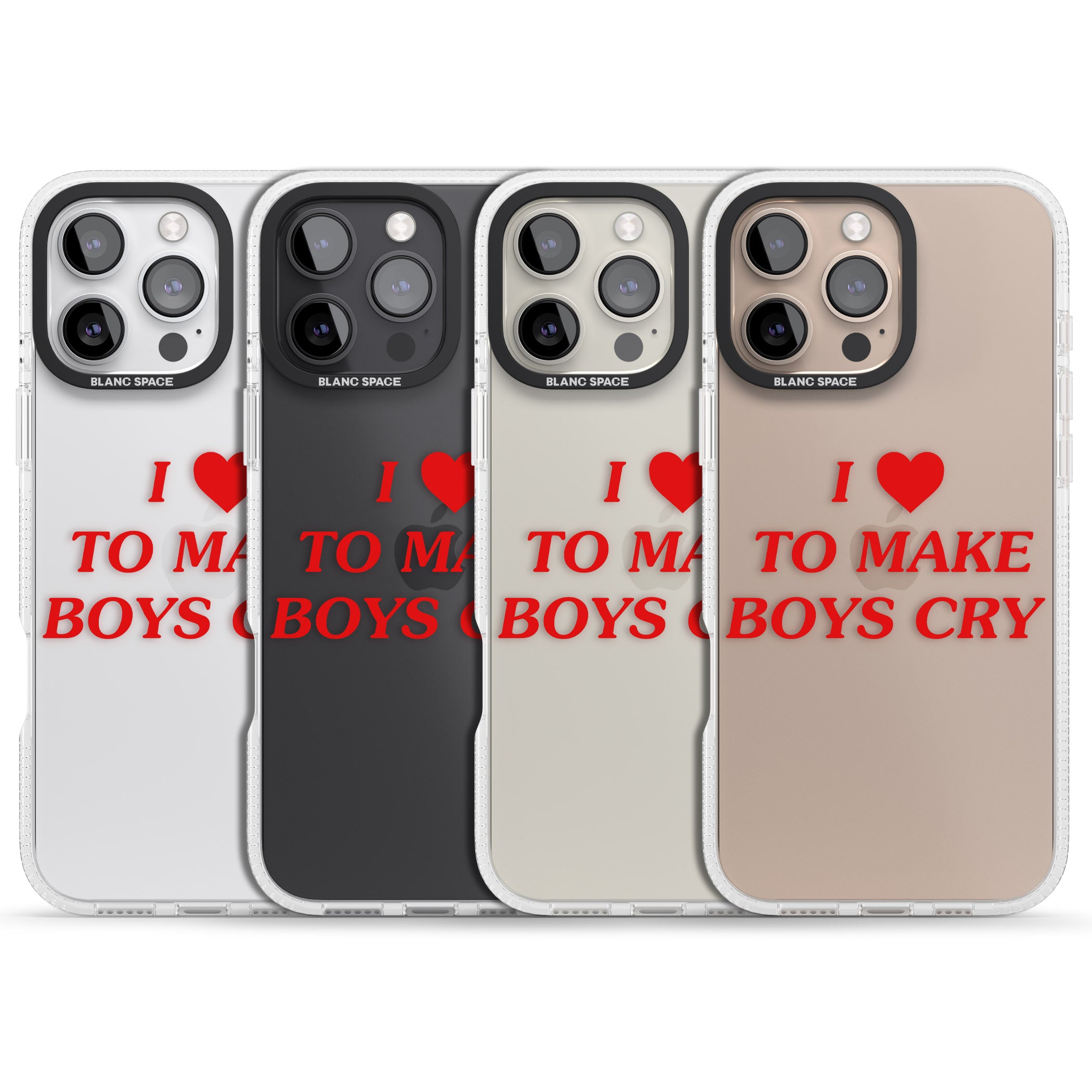 I Love to Make Boys Cry iPhone 16 Pro Max / 16 Pro Clear Case Impact Air - Blanc Space