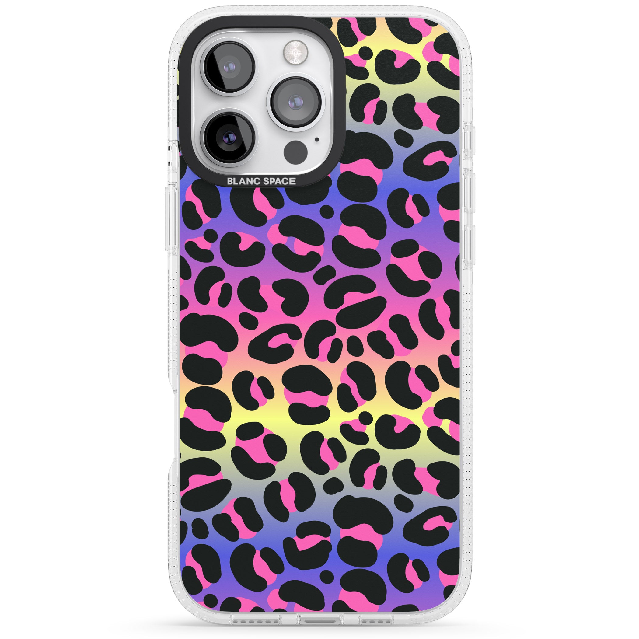 Rainbow Gradient Leopard Print iPhone 16 Pro Max / 16 Pro Clear Case Impact Air - Blanc Space