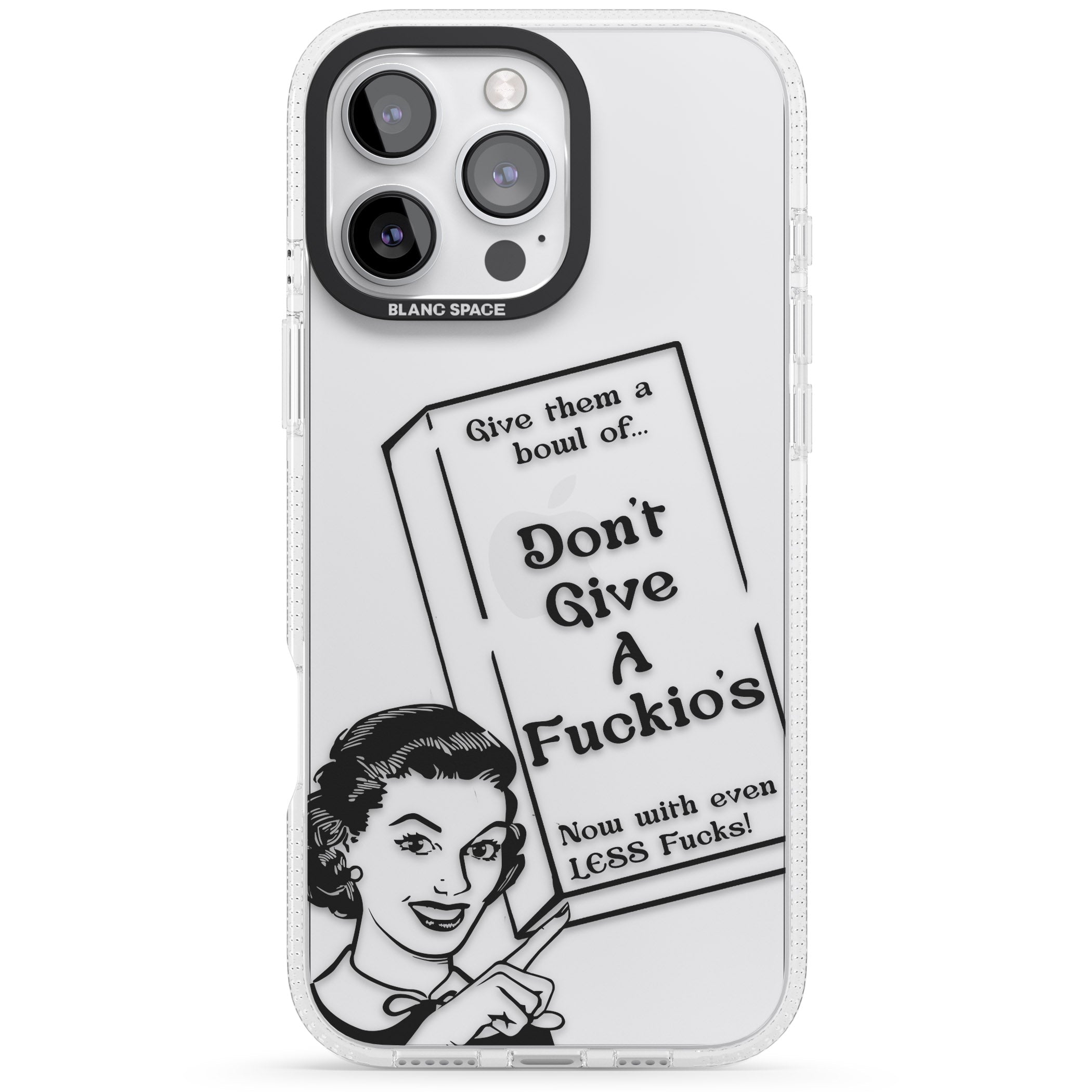 "Don't Give a F*ckio's" Cereal iPhone 16 Pro Max / 16 Pro Clear Case Impact Air - Blanc Space