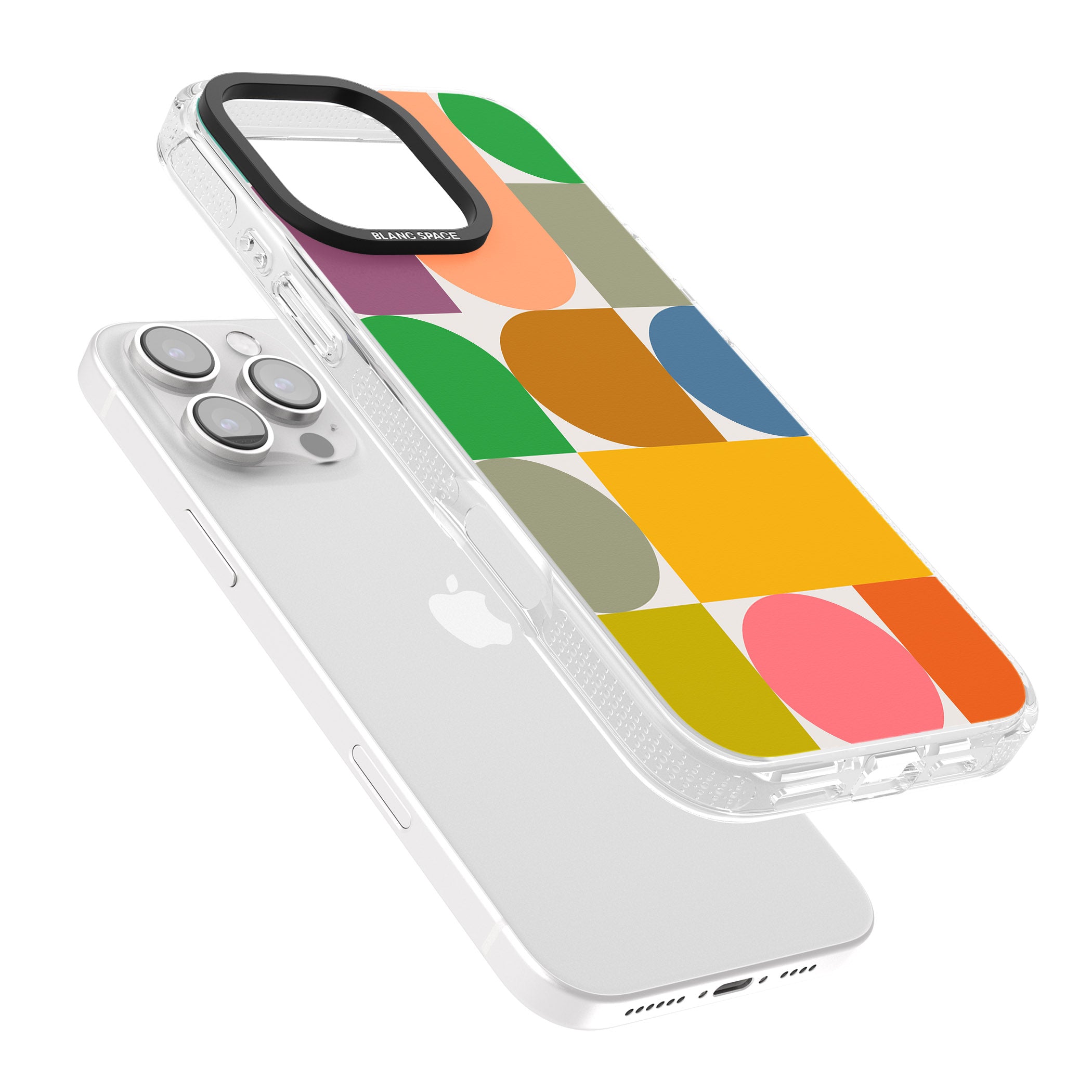 Abstract Retro Shapes: Rainbow Mix iPhone 16 Pro Max / 16 Pro Clear Case Impact Air - Blanc Space