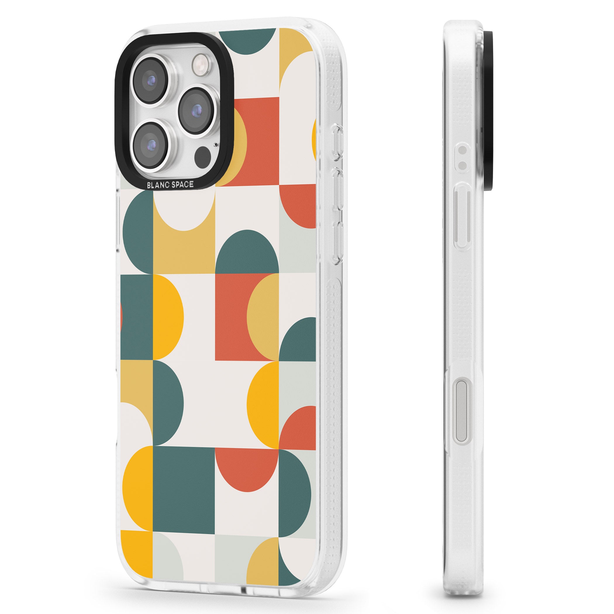 Abstract Retro Shapes: Muted Colour Mix iPhone 16 Pro Max / 16 Pro Clear Case Impact Air - Blanc Space