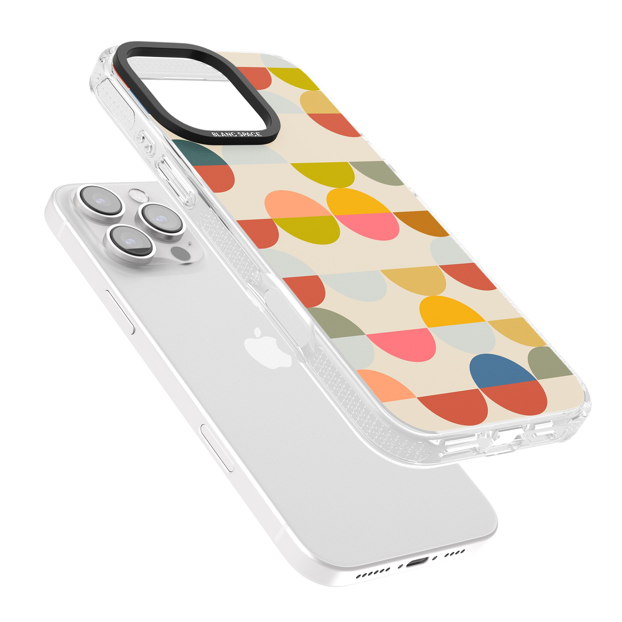 Abstract Retro Shapes: Colourful Circles iPhone 16 Pro Max / 16 Pro Clear Case Impact Air - Blanc Space