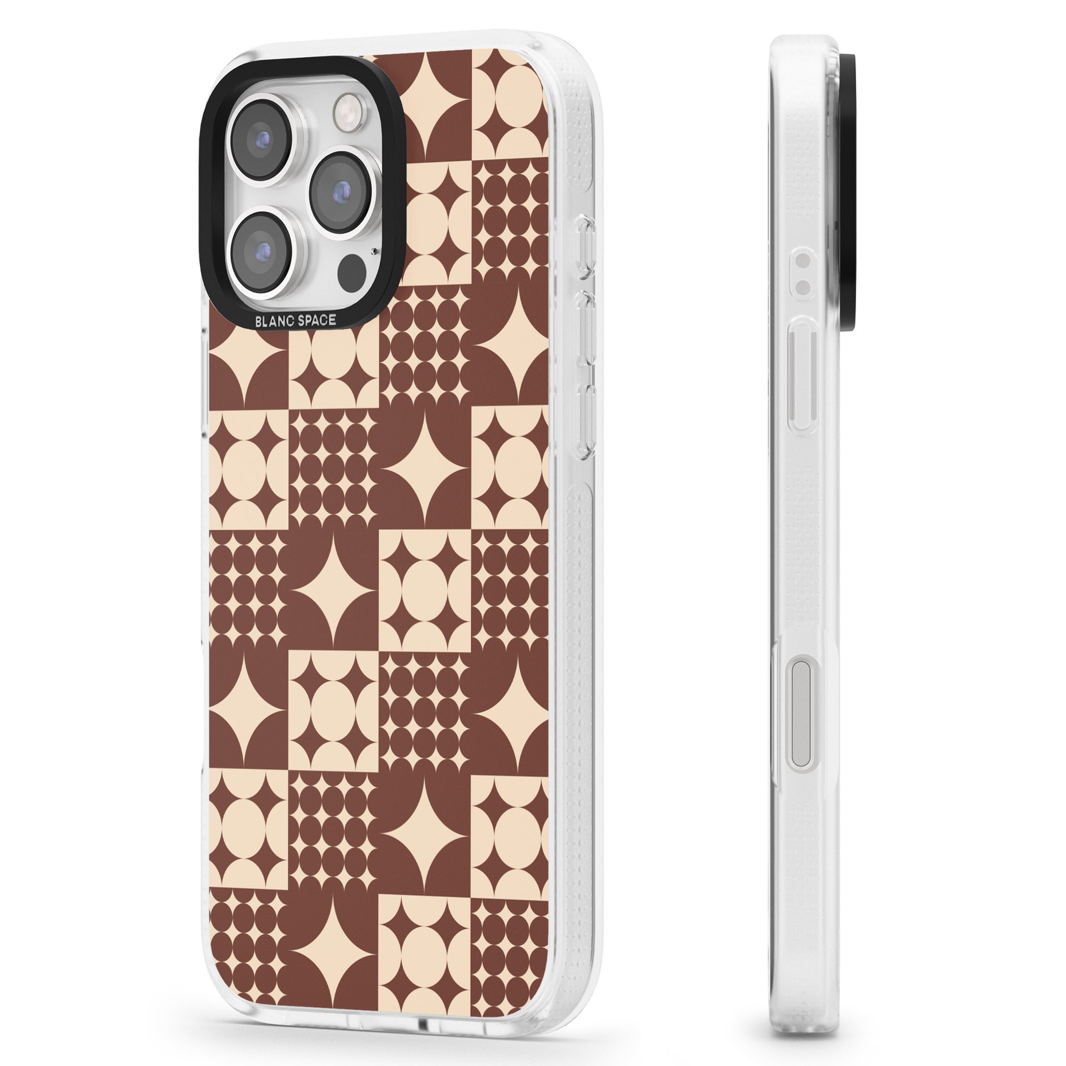 Mid-Century Brown Checked iPhone 16 Pro Max / 16 Pro Clear Case Impact Air - Blanc Space
