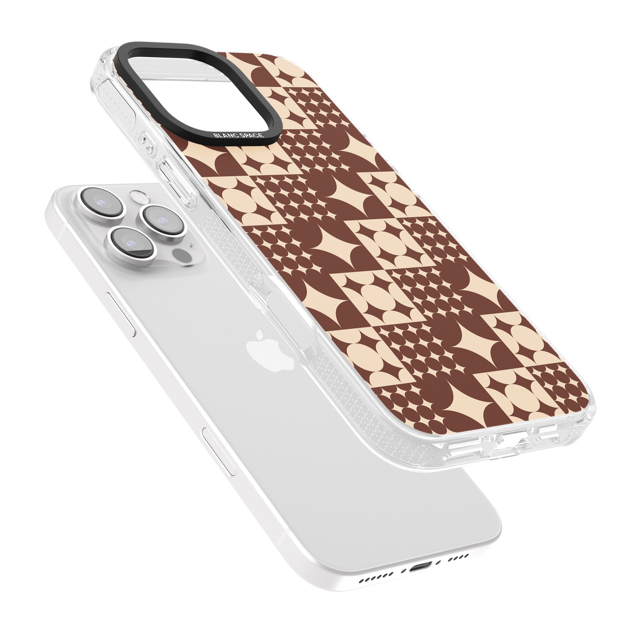 Mid-Century Brown Checked iPhone 16 Pro Max / 16 Pro Clear Case Impact Air - Blanc Space