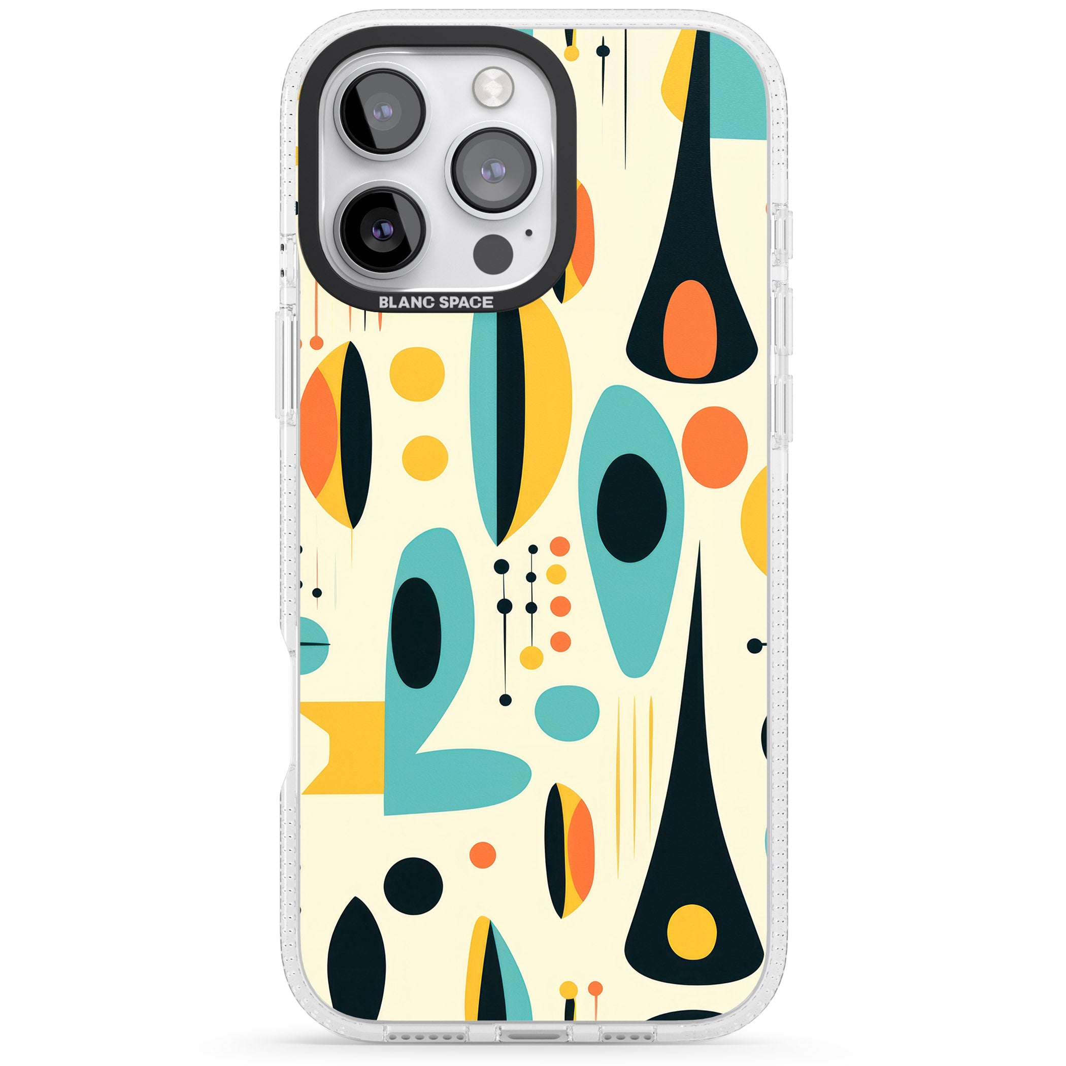 Mid-Century Atomic Pattern iPhone 16 Pro Max / 16 Pro Clear Case Impact Air - Blanc Space