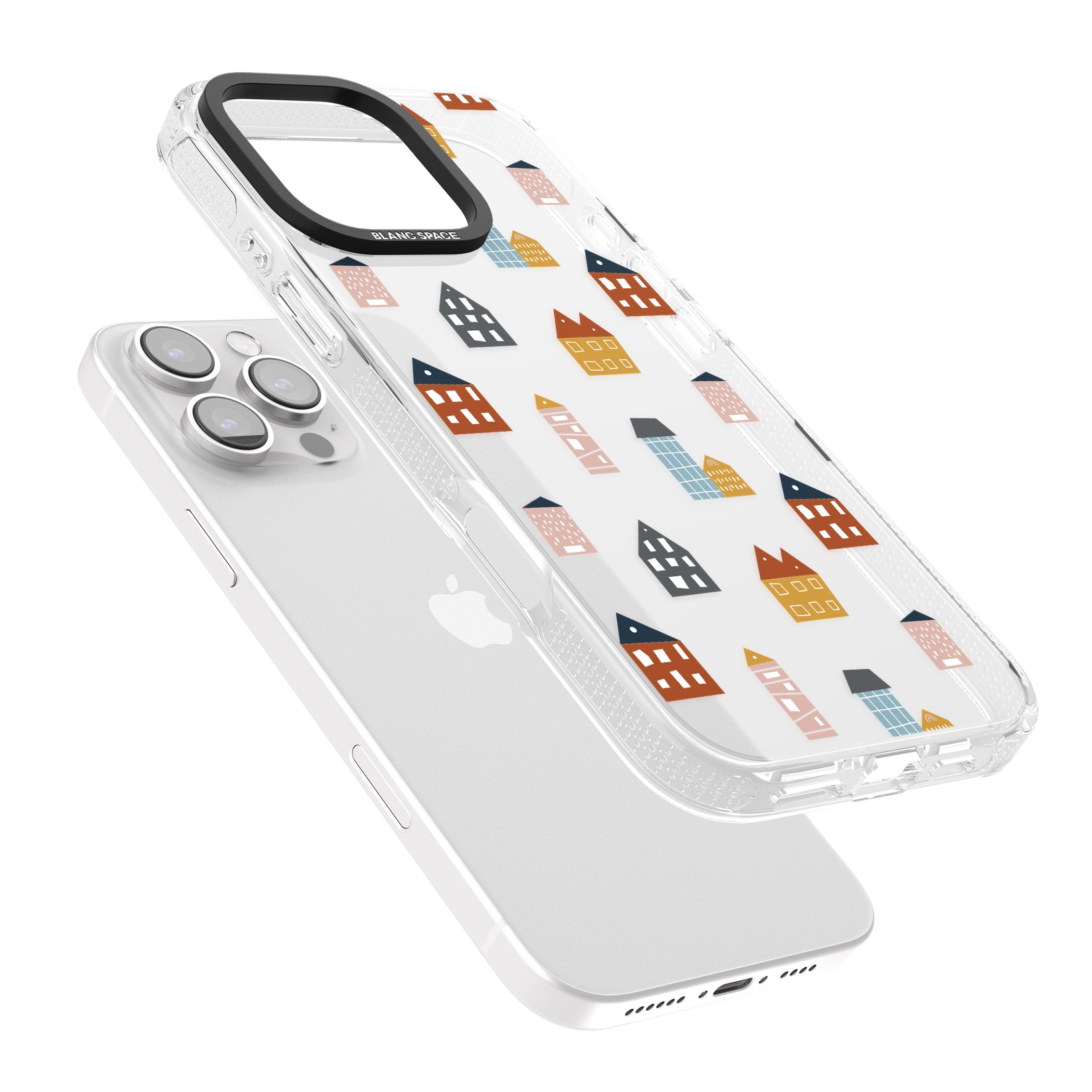 Cute Scandinavian Buildings iPhone 16 Pro Max / 16 Pro Clear Case Impact Air - Blanc Space