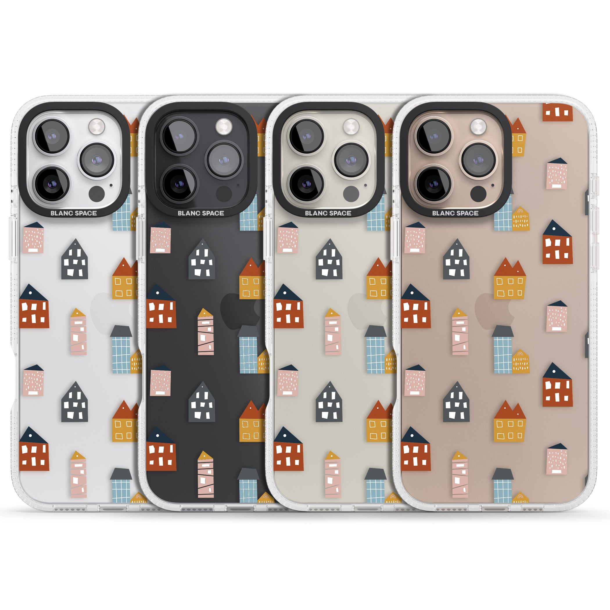 Cute Scandinavian Buildings iPhone 16 Pro Max / 16 Pro Clear Case Impact Air - Blanc Space