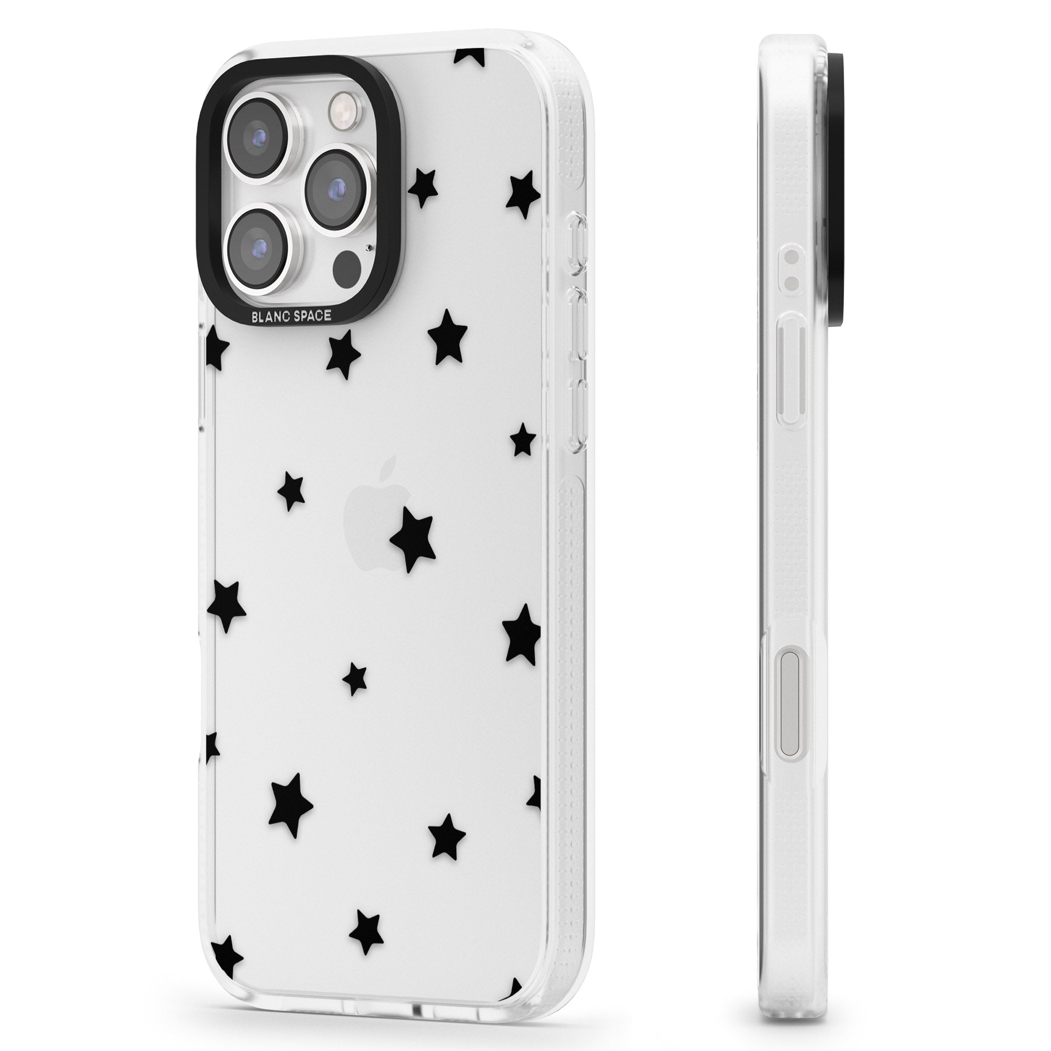 Black Stars Pattern iPhone 16 Pro Max / 16 Pro Clear Case Impact Air - Blanc Space