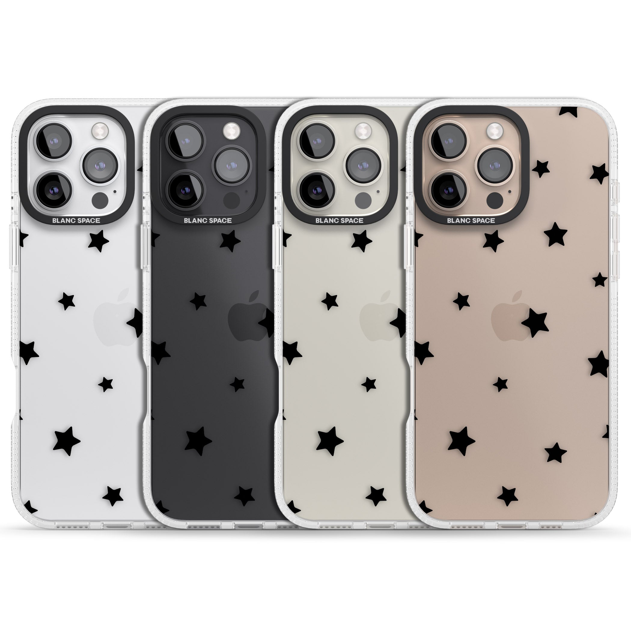 Black Stars Pattern iPhone 16 Pro Max / 16 Pro Clear Case Impact Air - Blanc Space