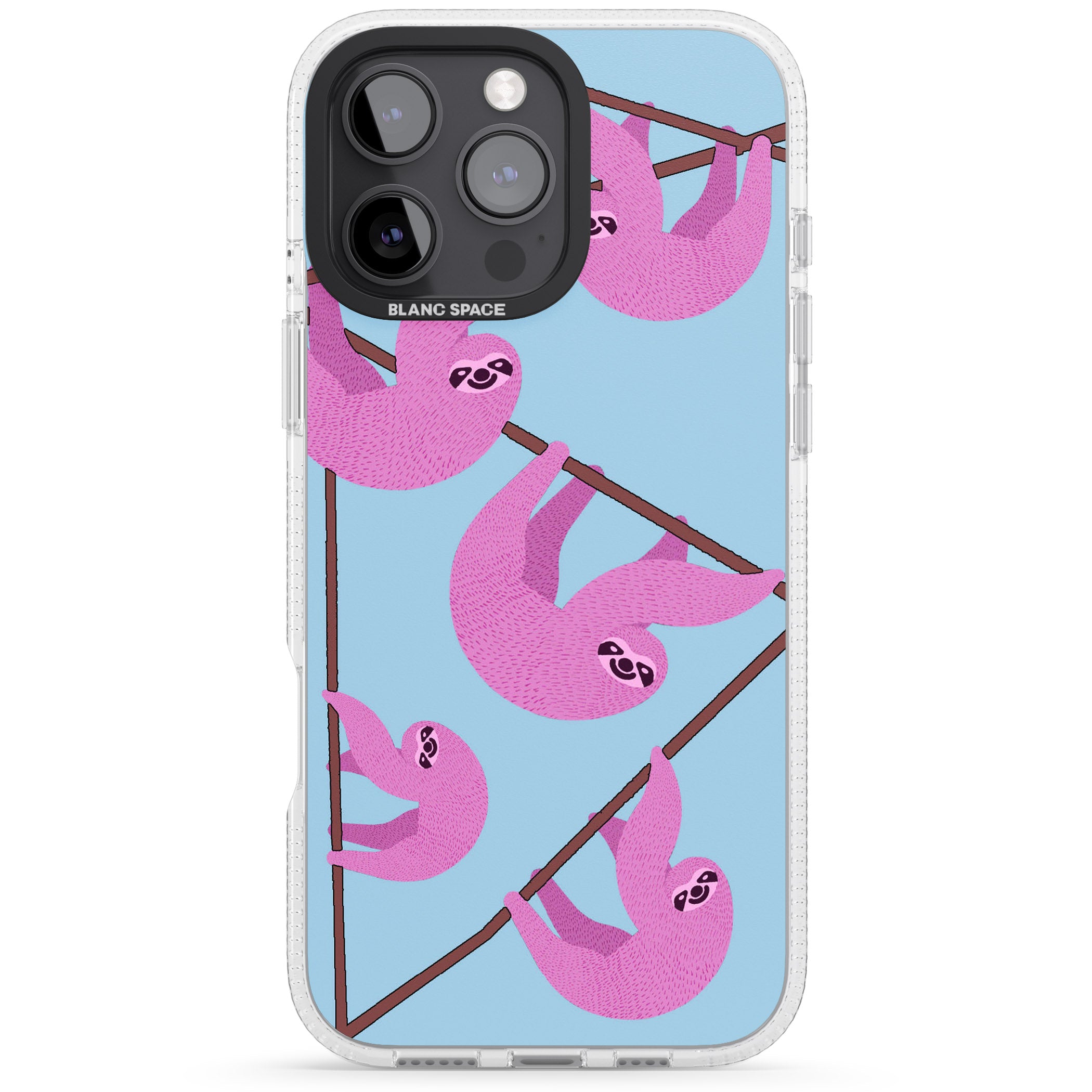 Pink Sloth iPhone 16 Pro Max / 16 Pro Clear Case Impact Air - Blanc Space
