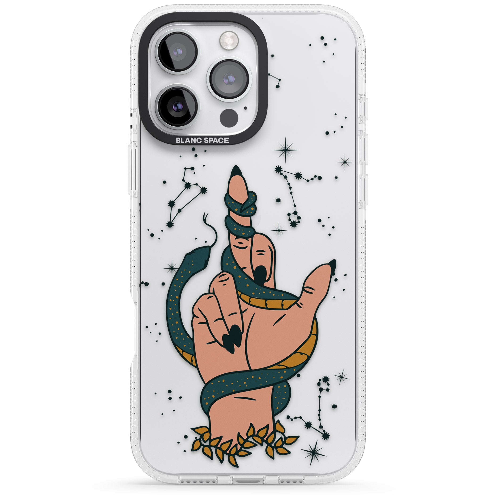 Snakes, Stars and Cynicism iPhone 16 Pro Max / 16 Pro Clear Case Impact Air - Blanc Space