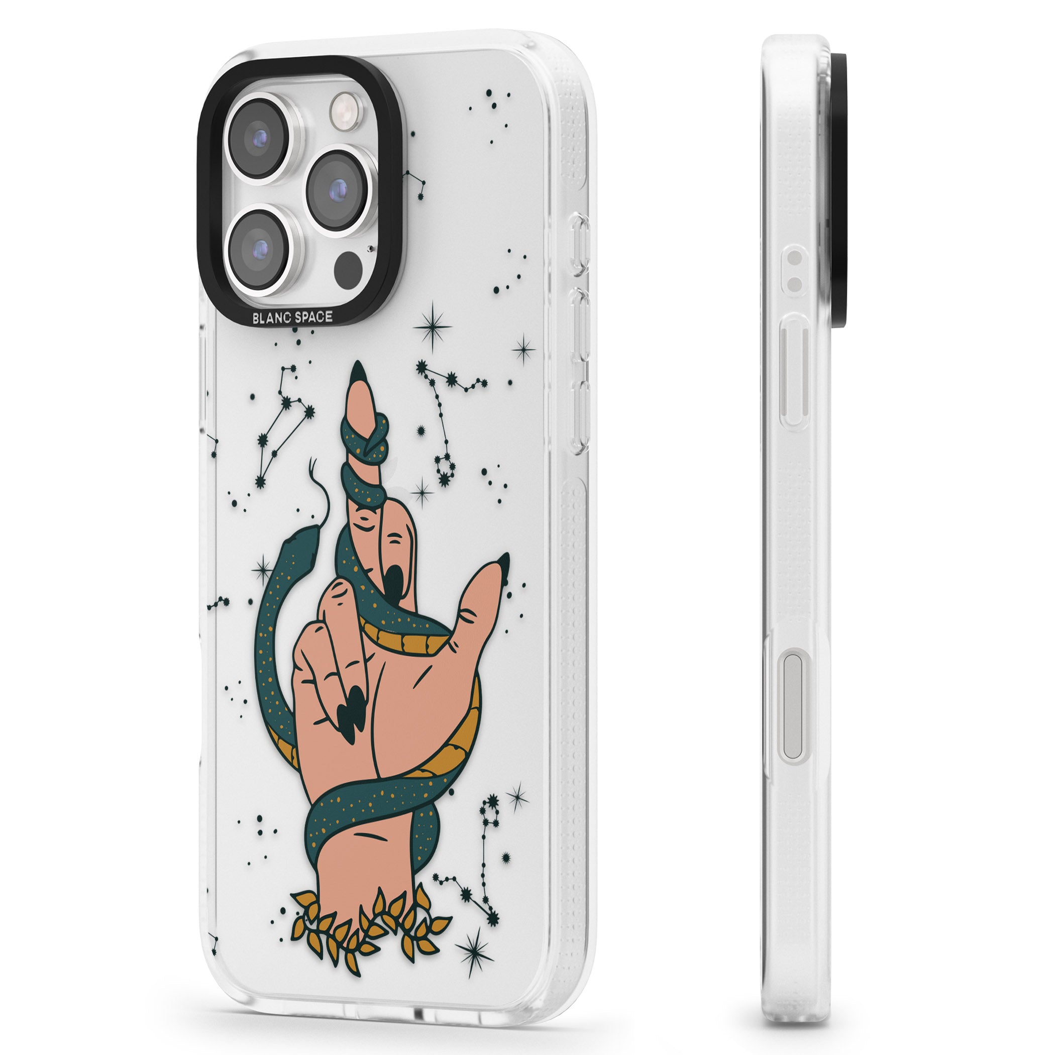 Snakes, Stars and Cynicism iPhone 16 Pro Max / 16 Pro Clear Case Impact Air - Blanc Space