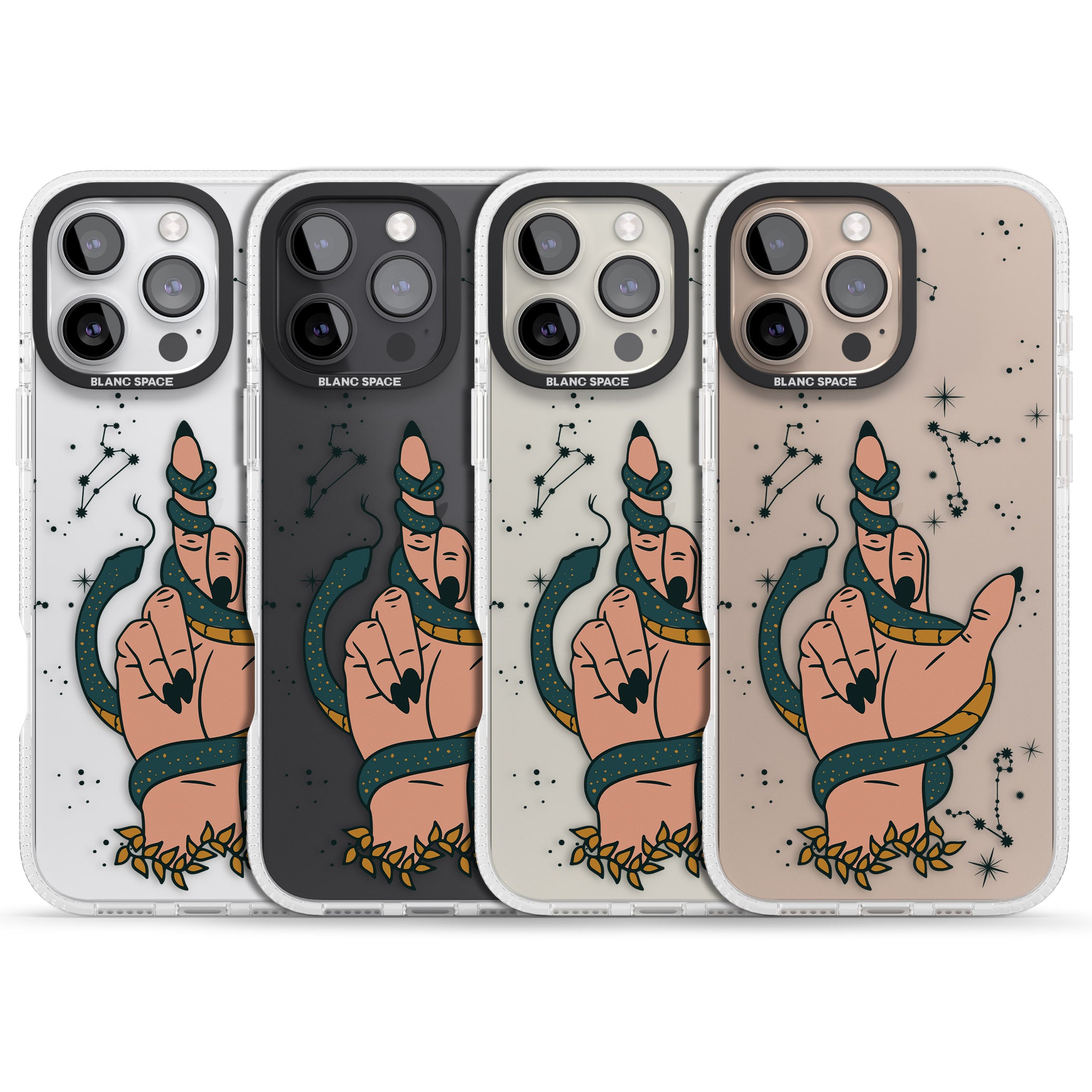 Snakes, Stars and Cynicism iPhone 16 Pro Max / 16 Pro Clear Case Impact Air - Blanc Space